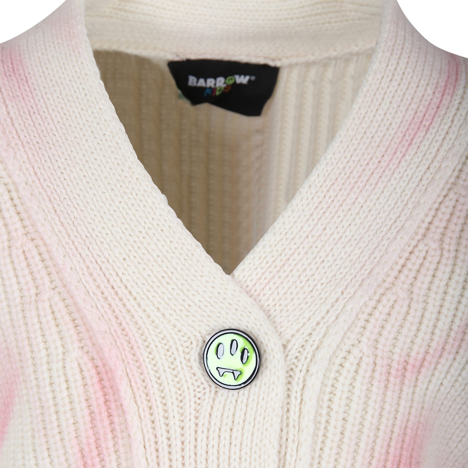 Shop Barrow Ivory Cardigan For Girl With Logo And Smiley In Rosa