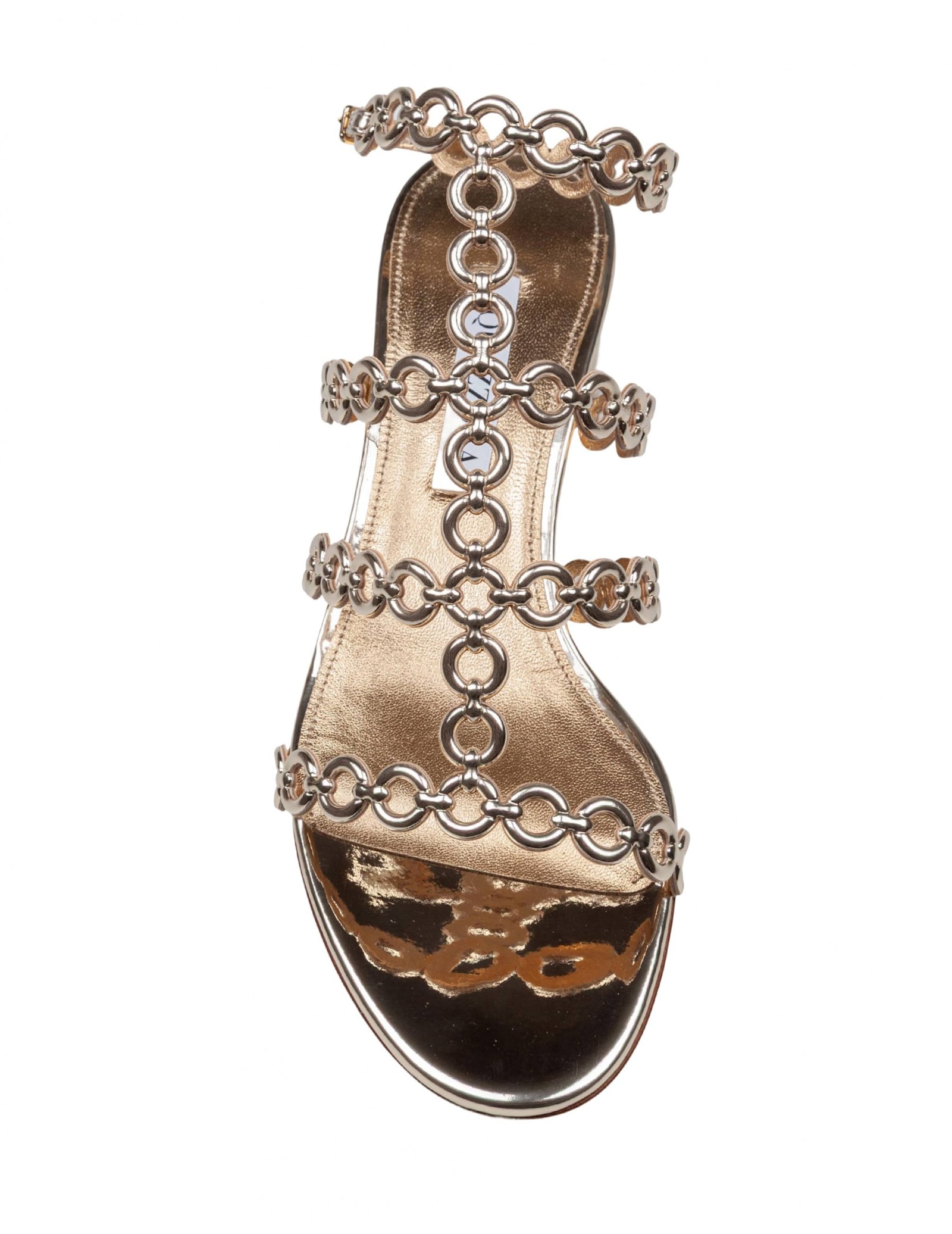 Aquazzura Infinity Chain Sandal In Mirrored Leather In Soft Gold