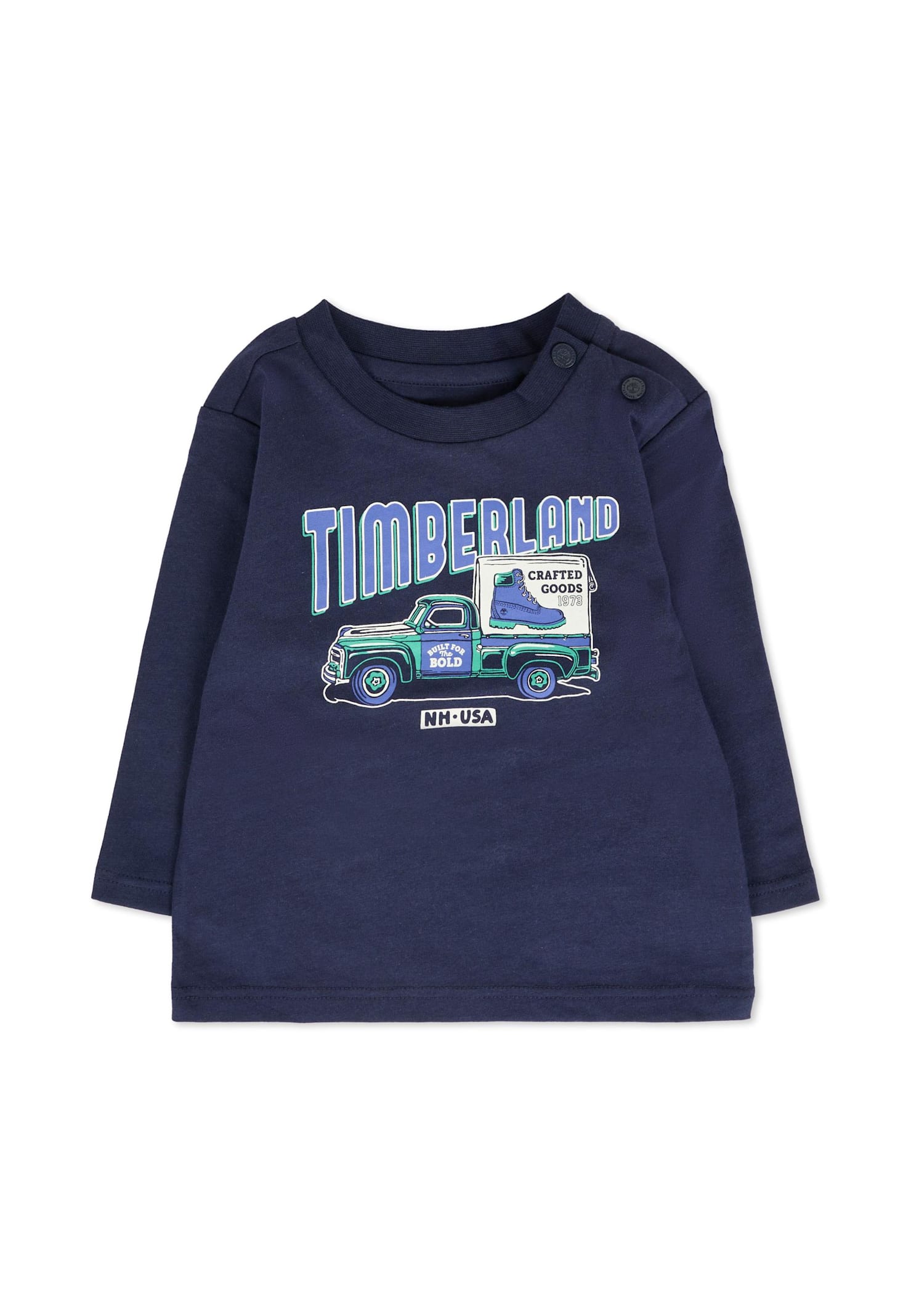 Timberland Blue T-shirt For Baby Boy With Car Print In Blue