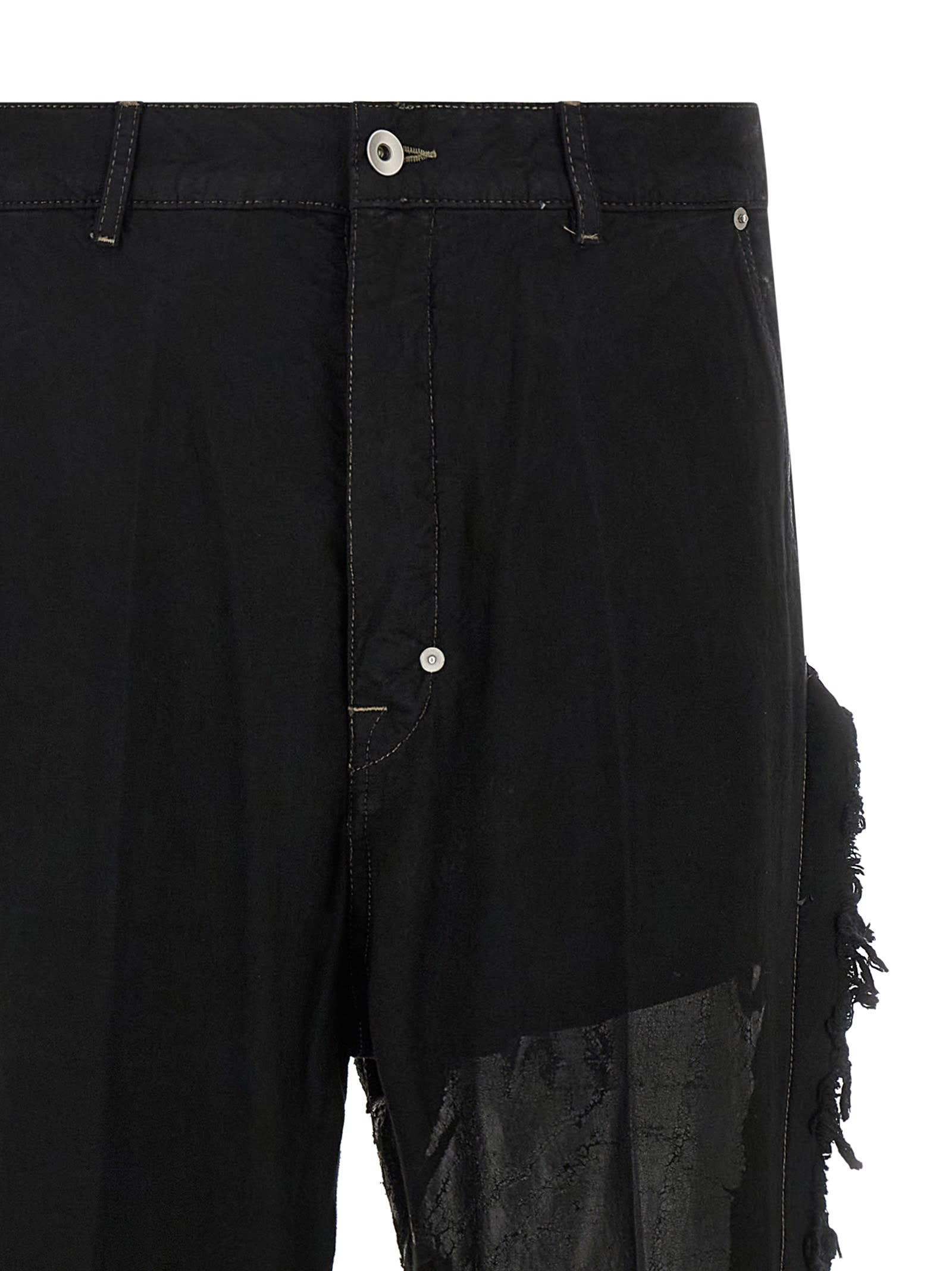 Rick Owens Casual Trousers With Frayed Detailing And Pockets In Black
