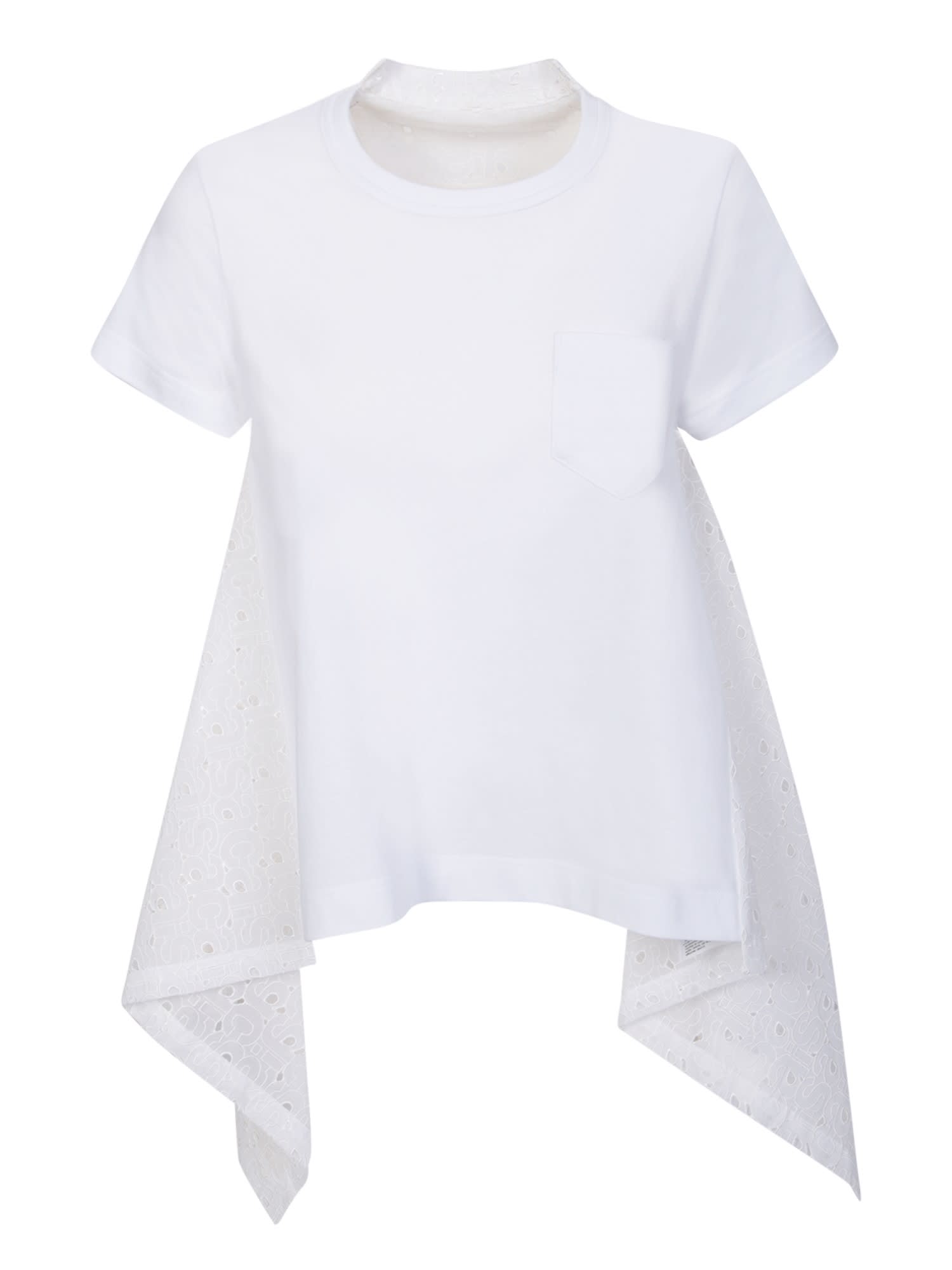 Shop Sacai Embroidered Lace White T-shirt