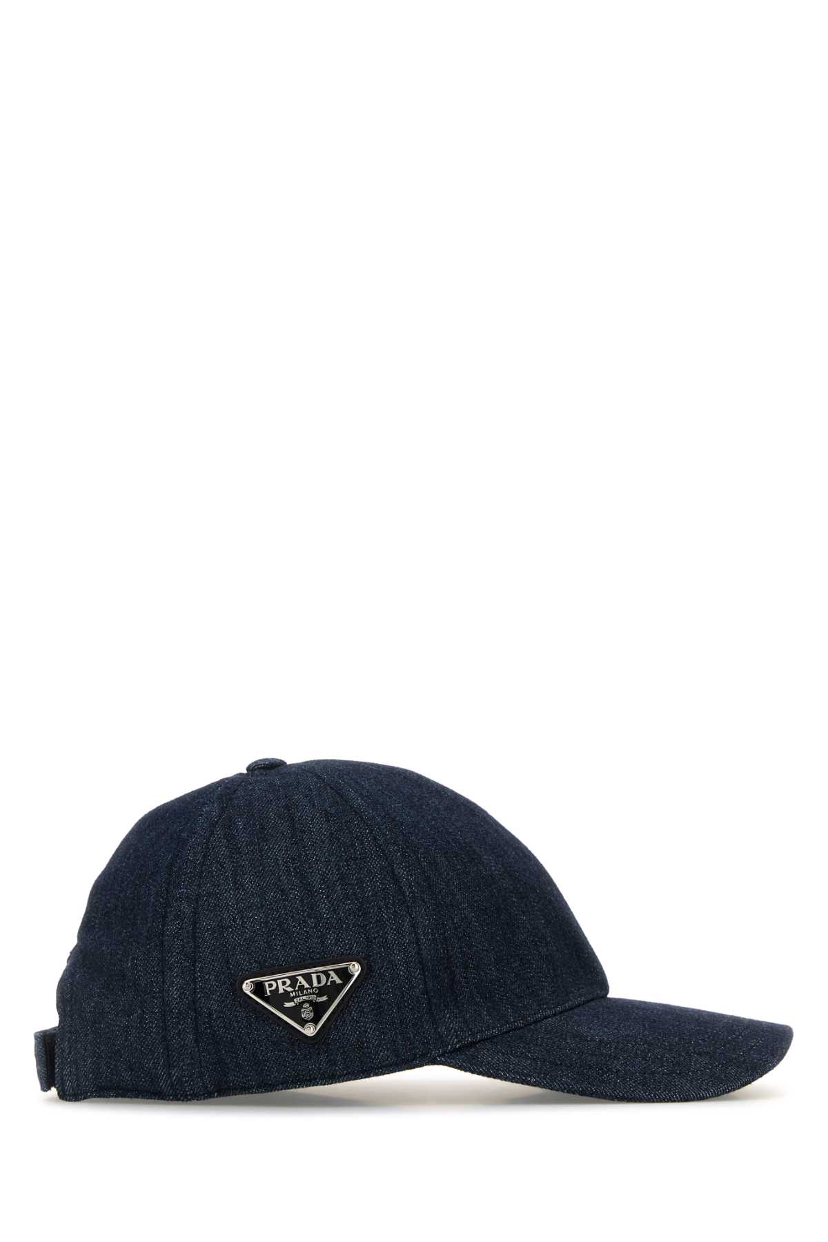 Prada Denim Cap Baseball Curved Brim In Blue