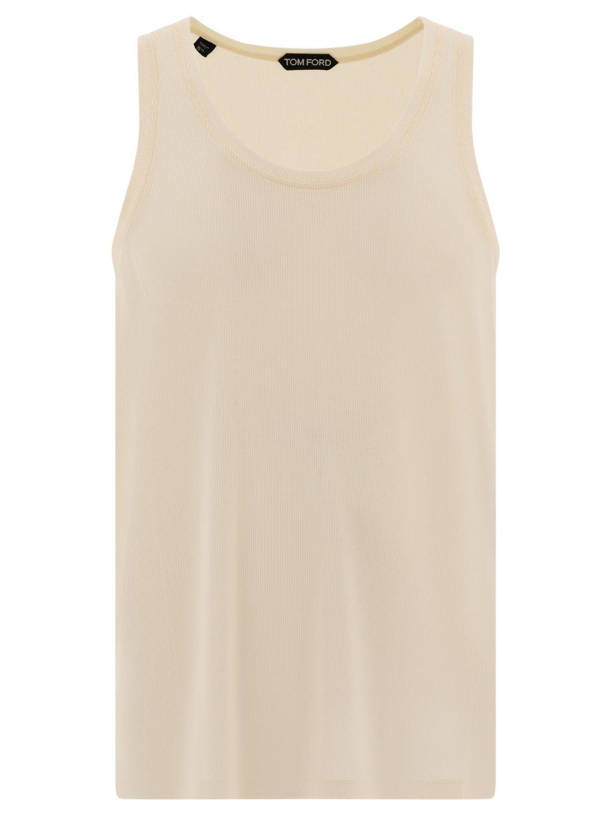 Shop Tom Ford Crewneck Ribbed Tank Top In Ivory