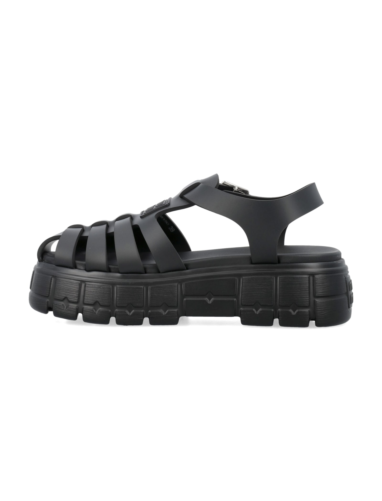 Shop Miu Miu Leather Sandals In Nero