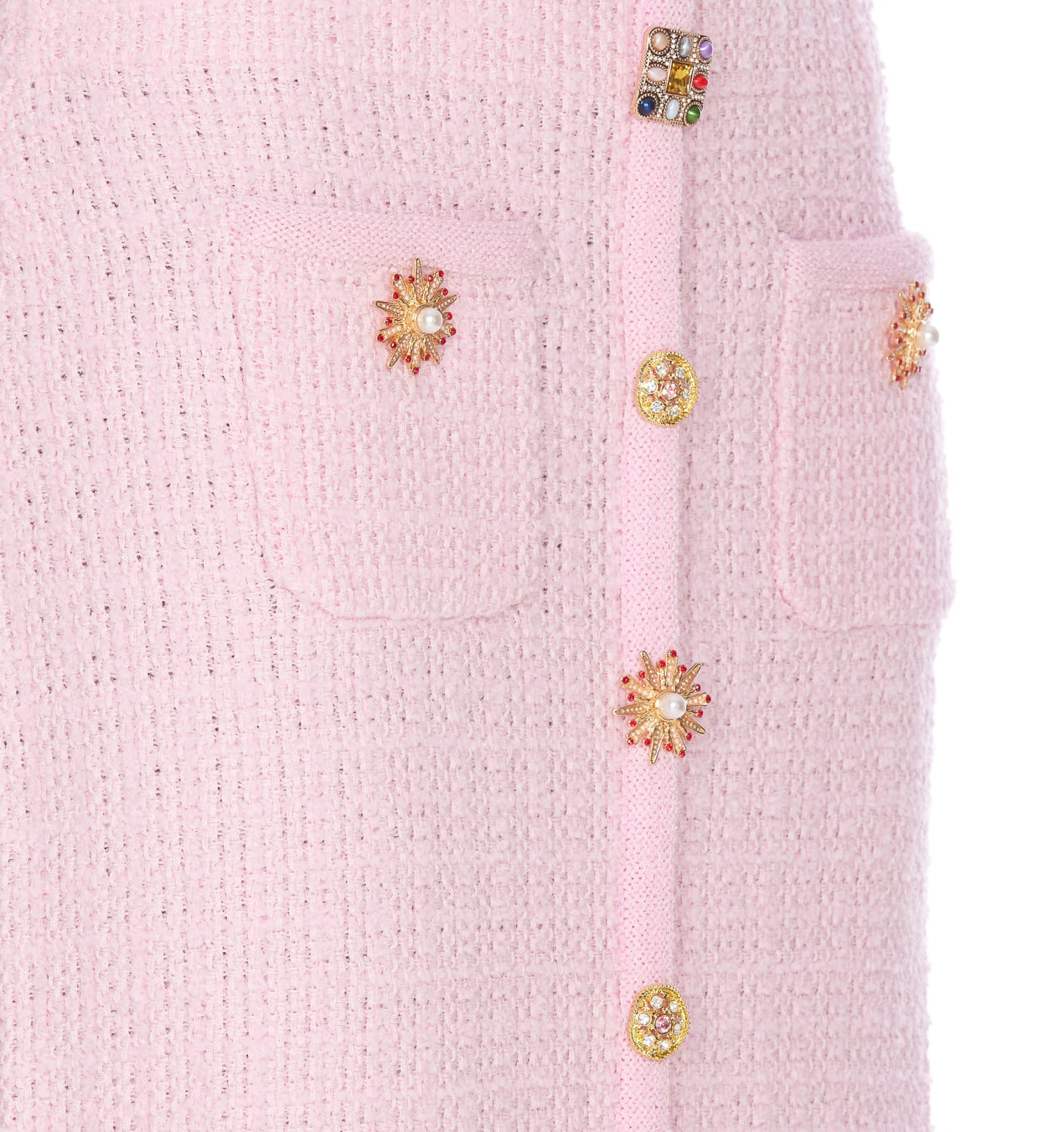 Shop Self-portrait Jewel Button Knitted Mini Skirt In Pink