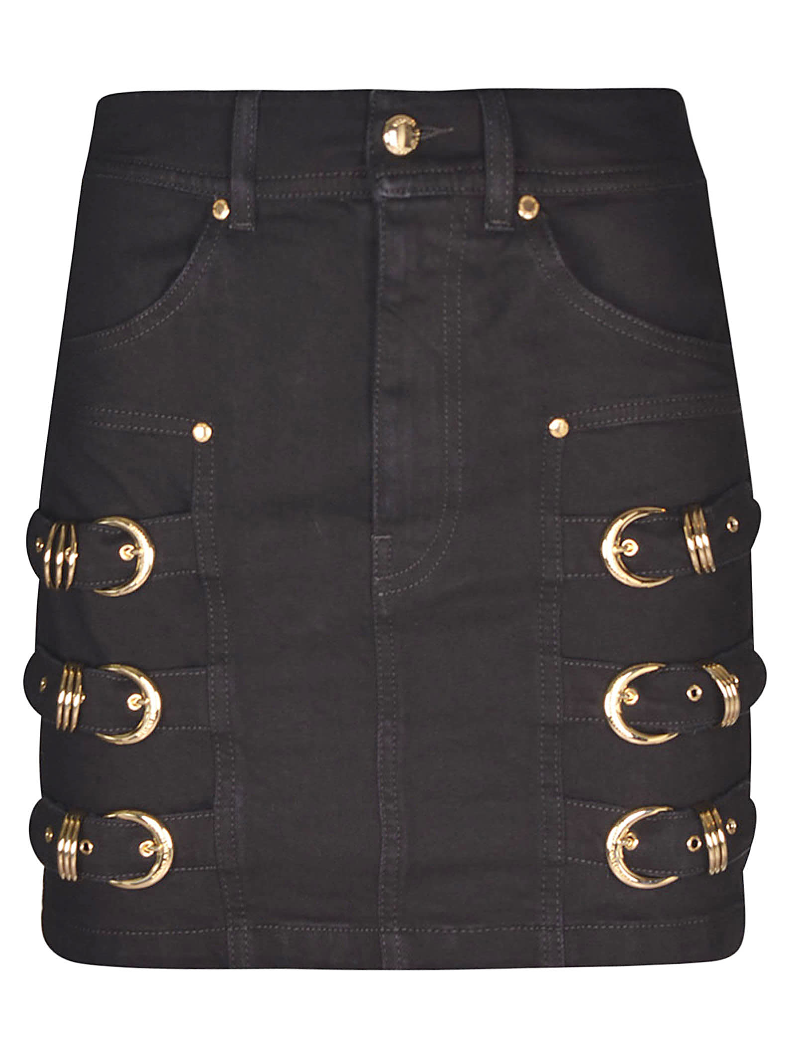 VERSACE JEANS COUTURE BUCKLE EMBELLISHED MINI SKIRT,11297438