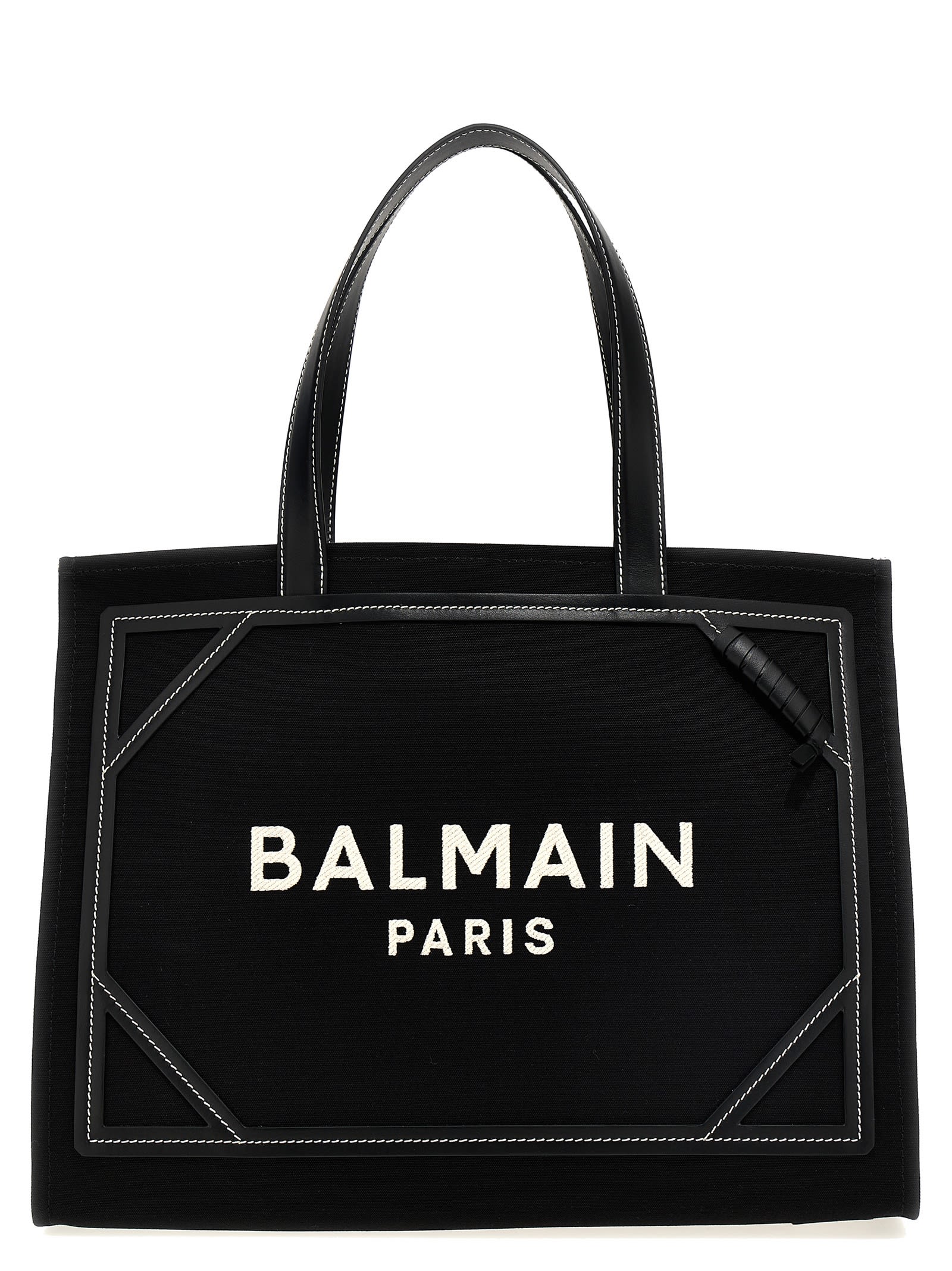 Shop Balmain B-army Medium Shopping Bag In White/black