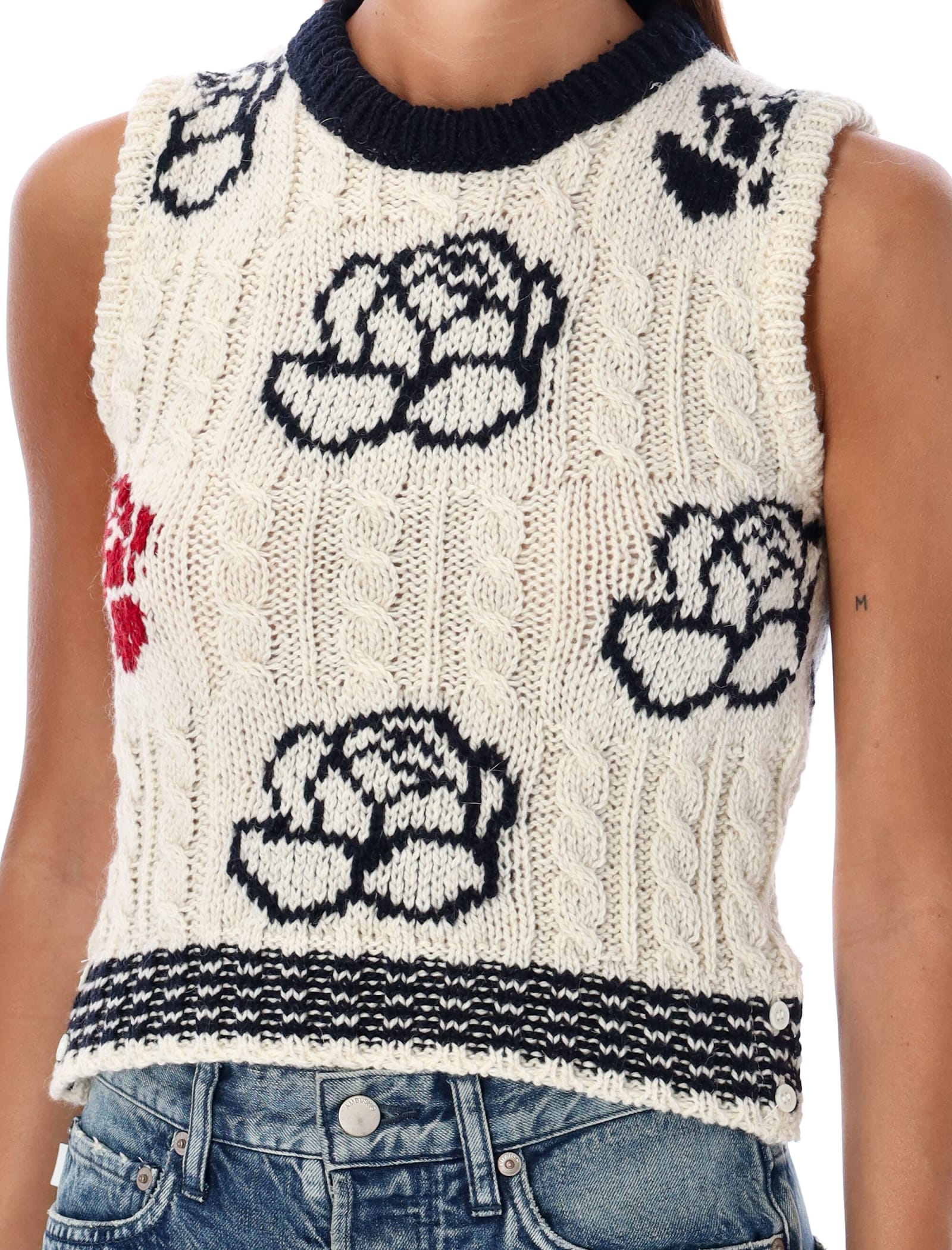 Shop Thom Browne Cropped Rose Intarsia Knit In White