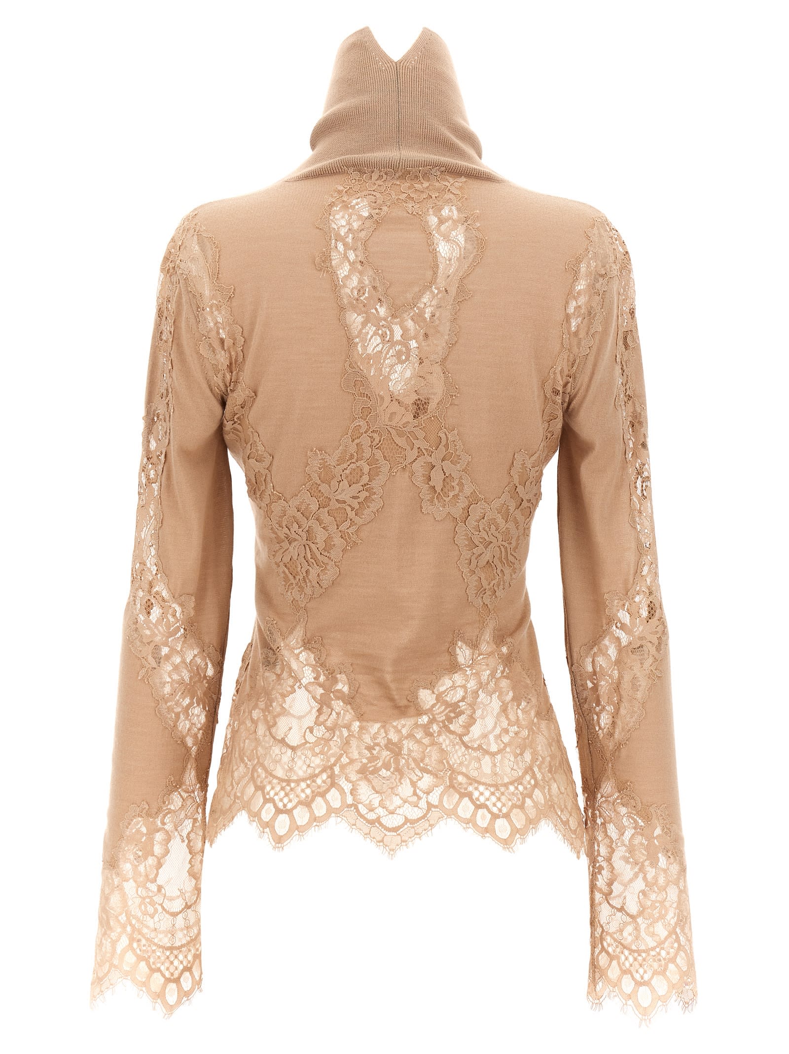 Ermanno Scervino Lace Insert Sweater Sweaters And Cardigans Beige In Neutral