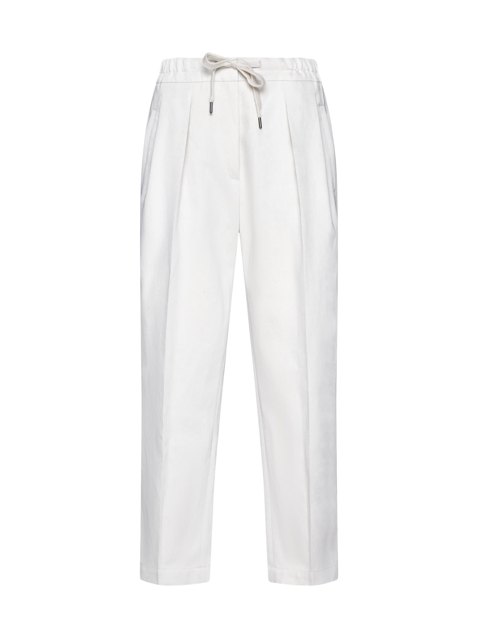 Brunello Cucinelli Relaxed-fit Trousers With High Waist And Drawstring Closure In Gesso