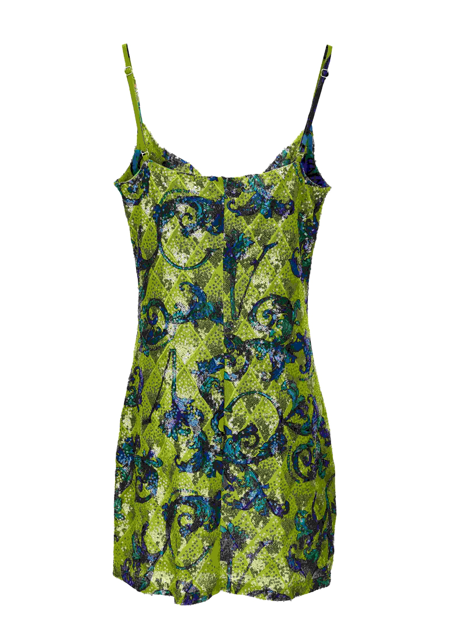 Versace Jeans Couture Fitted Green Dress With Floral Patterns