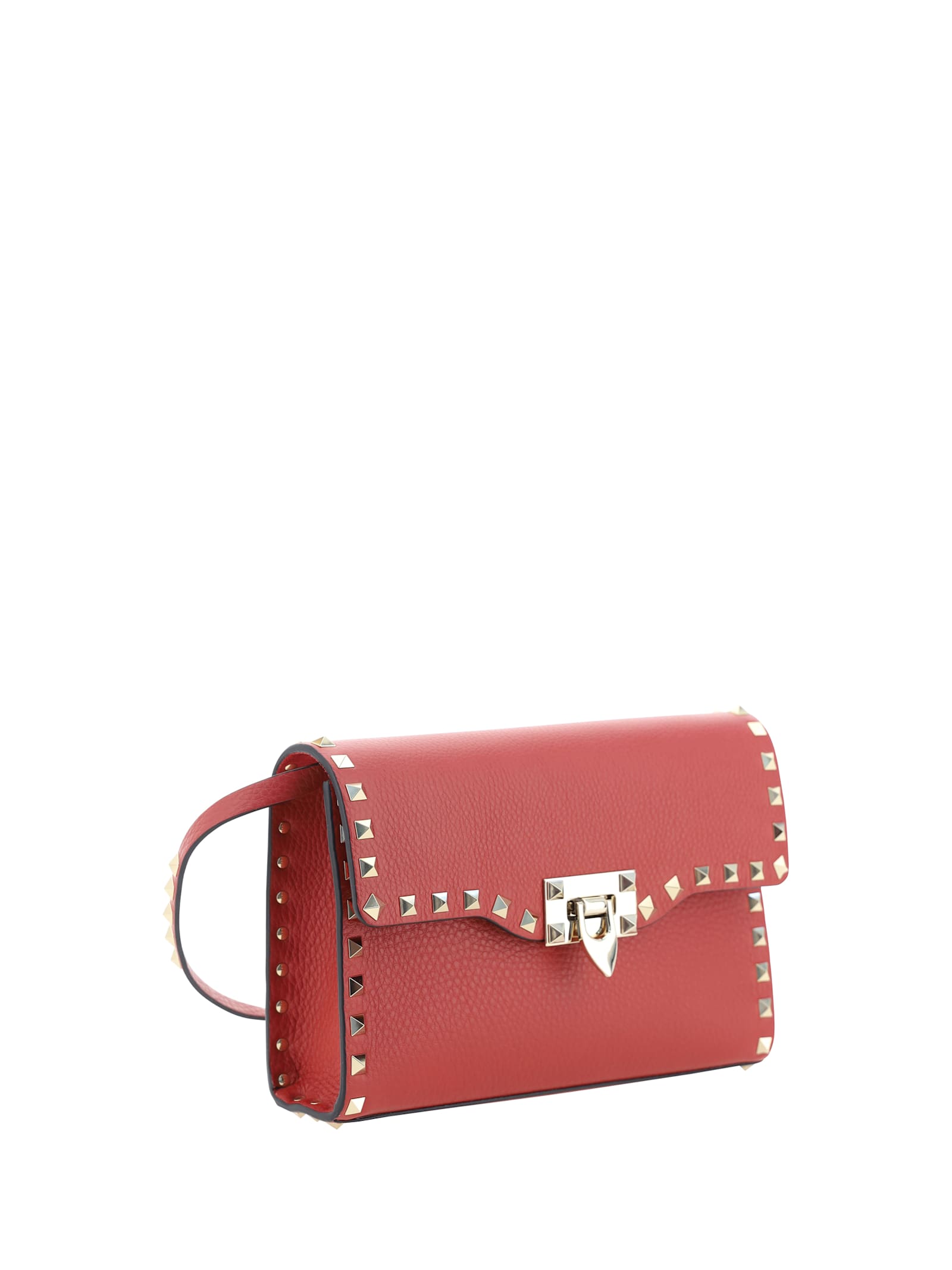 Shop Valentino Small Rockstud Shoulder Bag In Rosso V