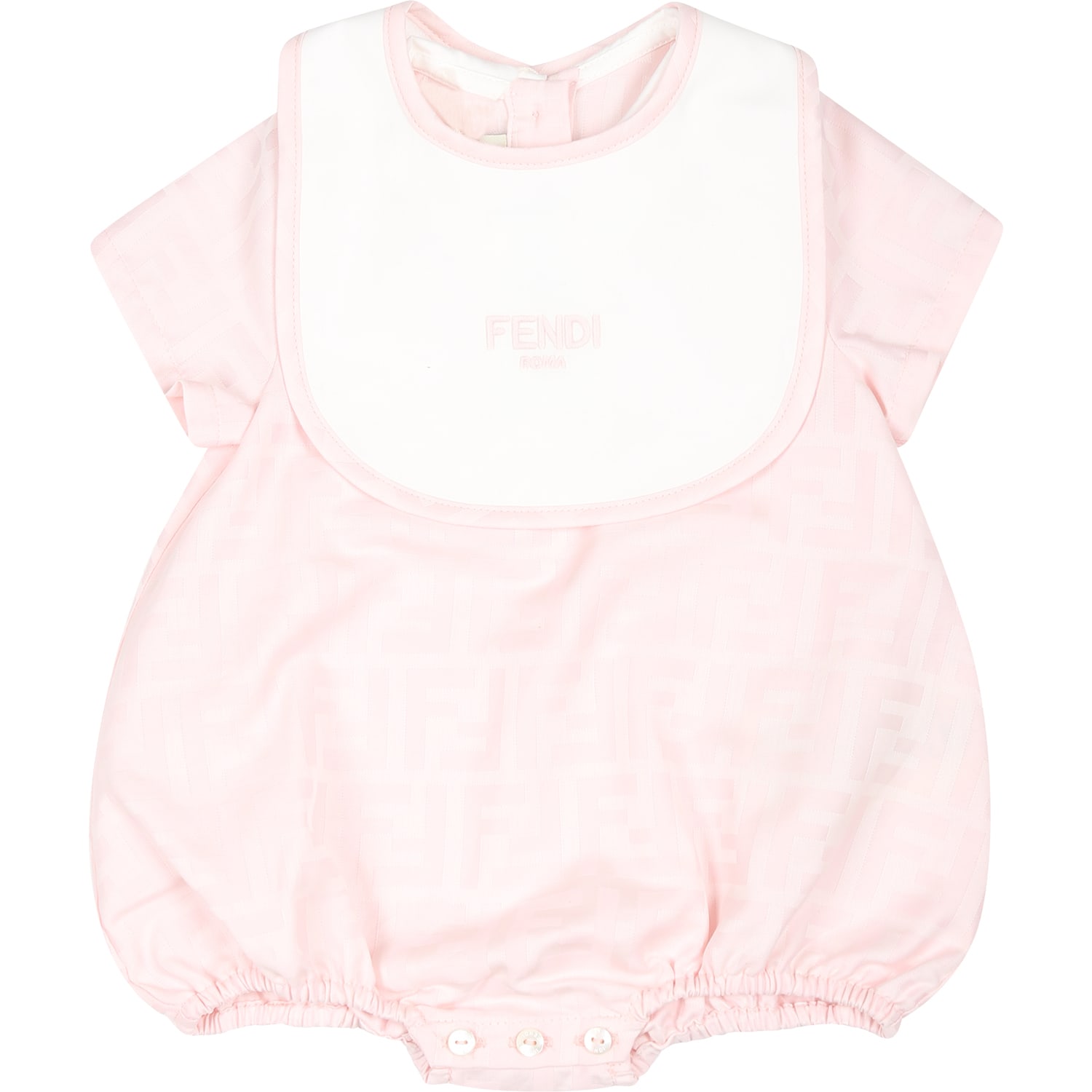 Fendi Pink Romper Set For Baby Girl With Double F