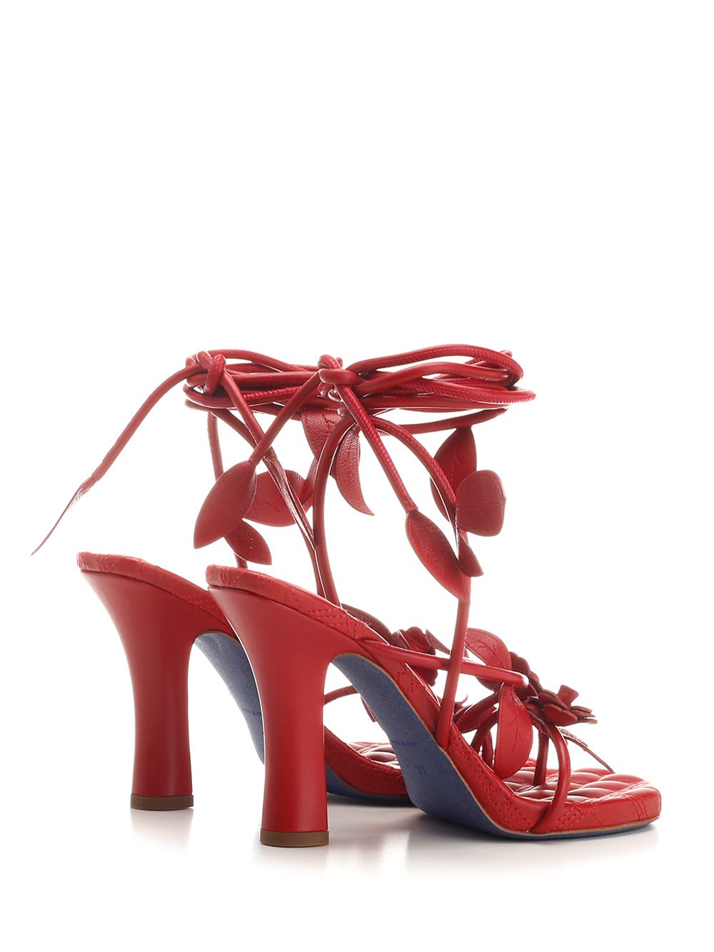 Shop Burberry Ivy Flora Heeled Leather Sandals In Red