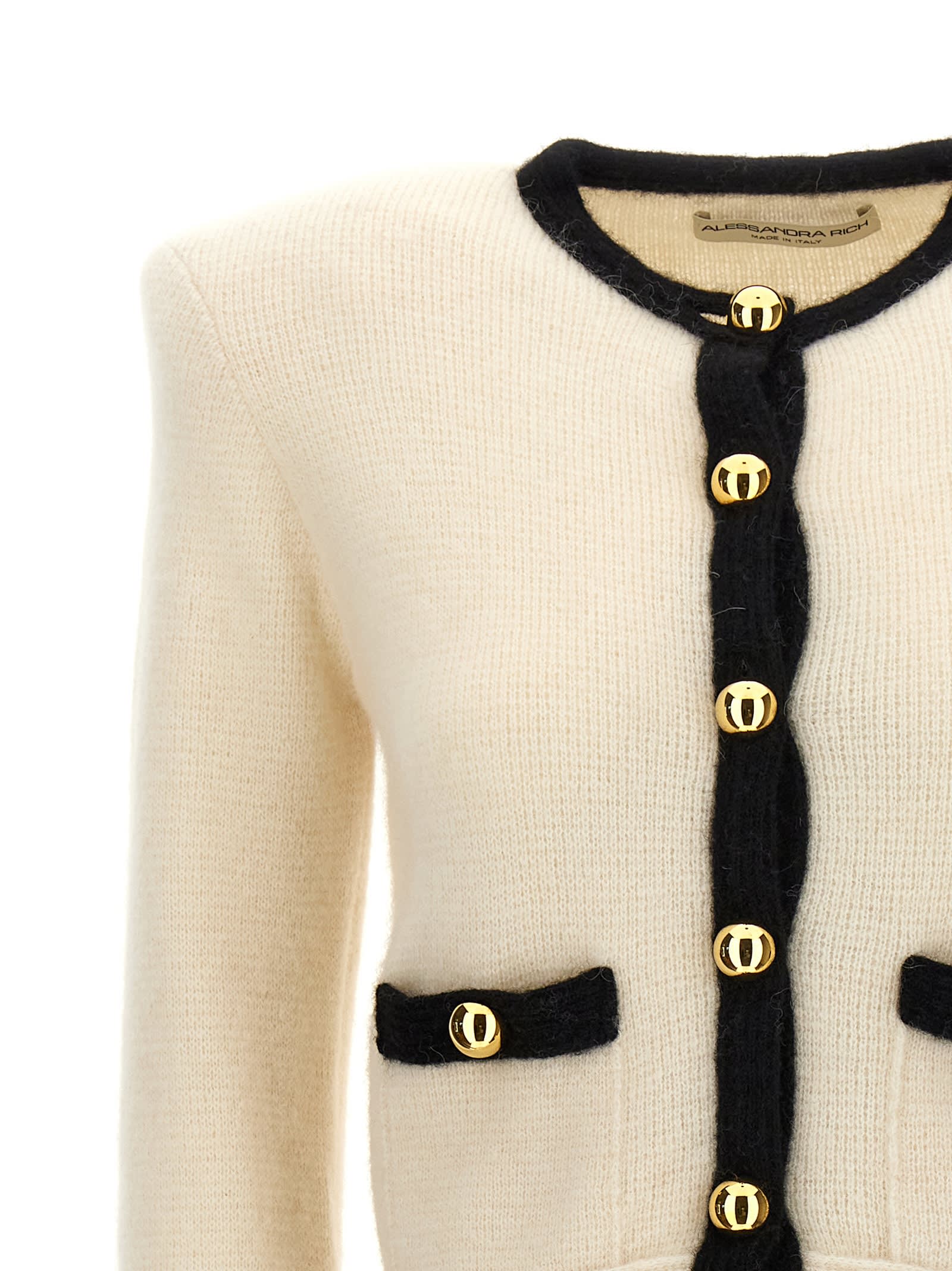 Shop Alessandra Rich Alpaca Cropped Cardigan In White/black