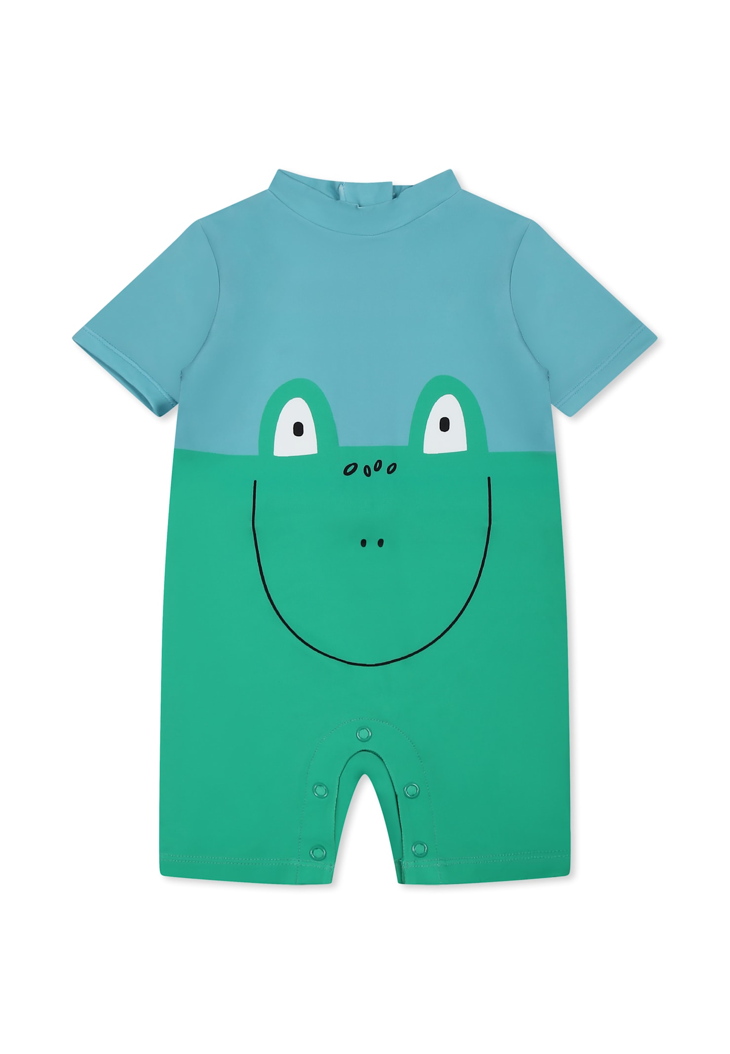 Shop Stella Mccartney Green Anti Uv Romper For Baby Boy With Frog
