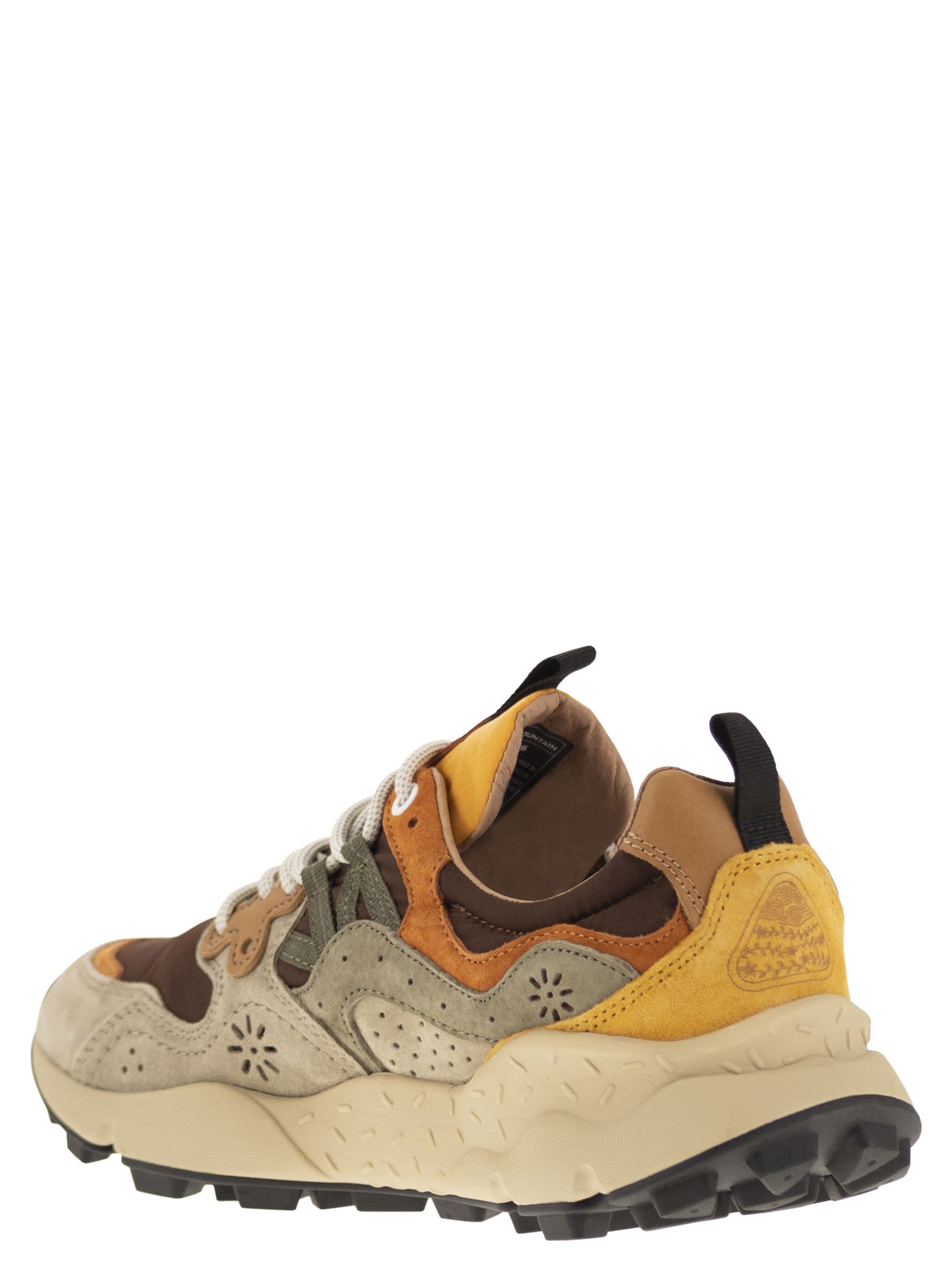 Shop Flower Mountain Yamano 3 - Sneakers In Suede And Technical Fabric In Brown/sand