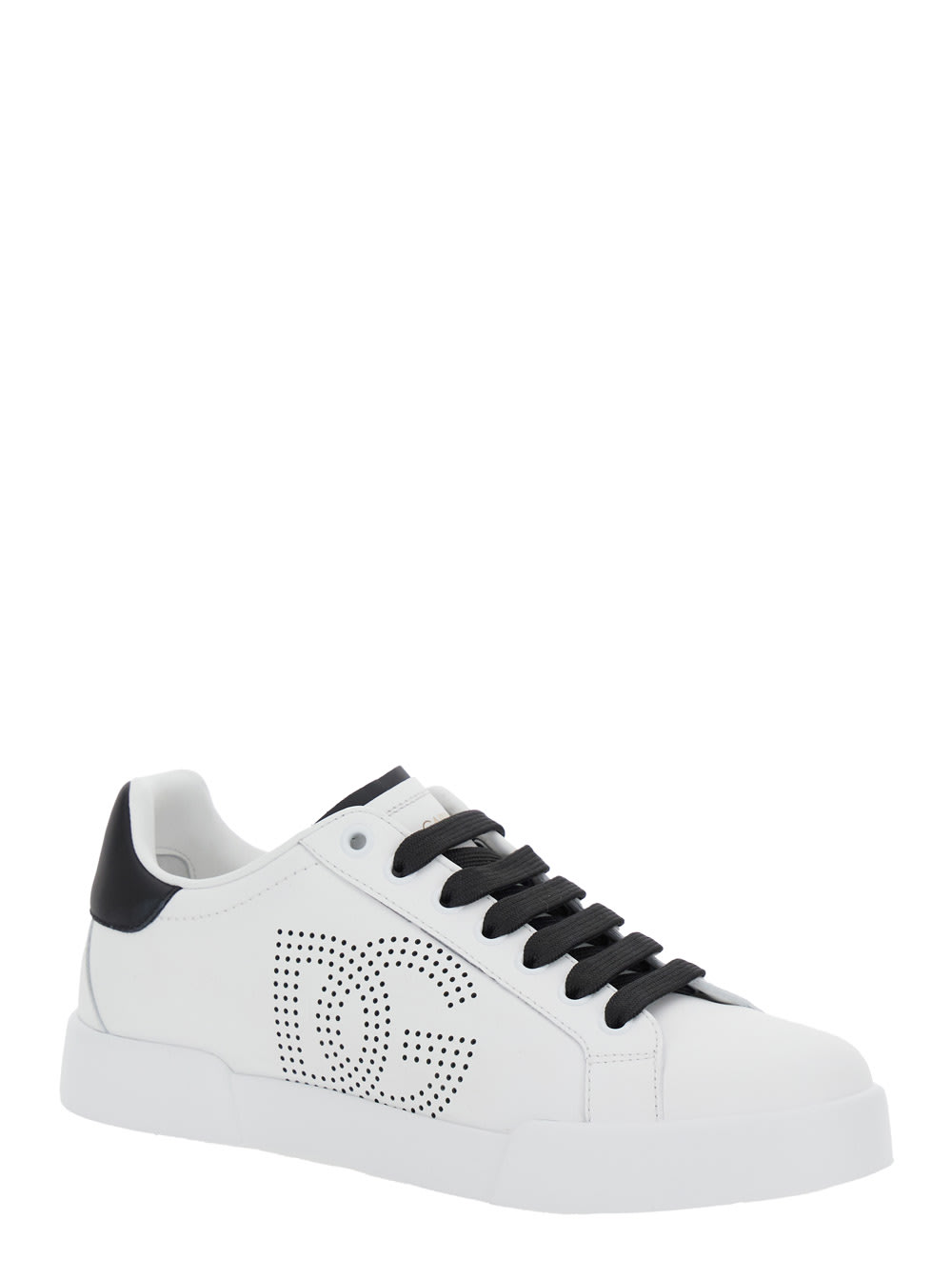 Dolce & Gabbana 'portofino Light' White Sneakers With Perforated Logo On The Side And Logo Patch On The Tongue In White Black