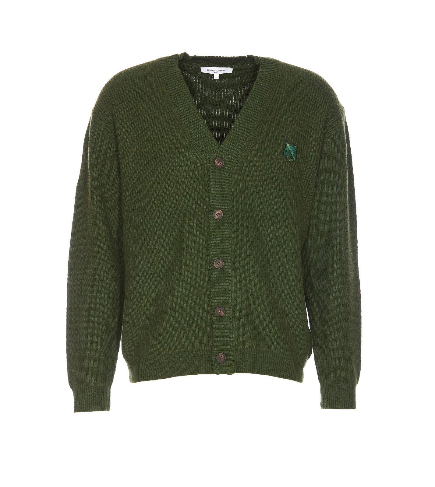 Maison Kitsuné Bold Fox Head Patch Knitted Cardigan In Ranger Green