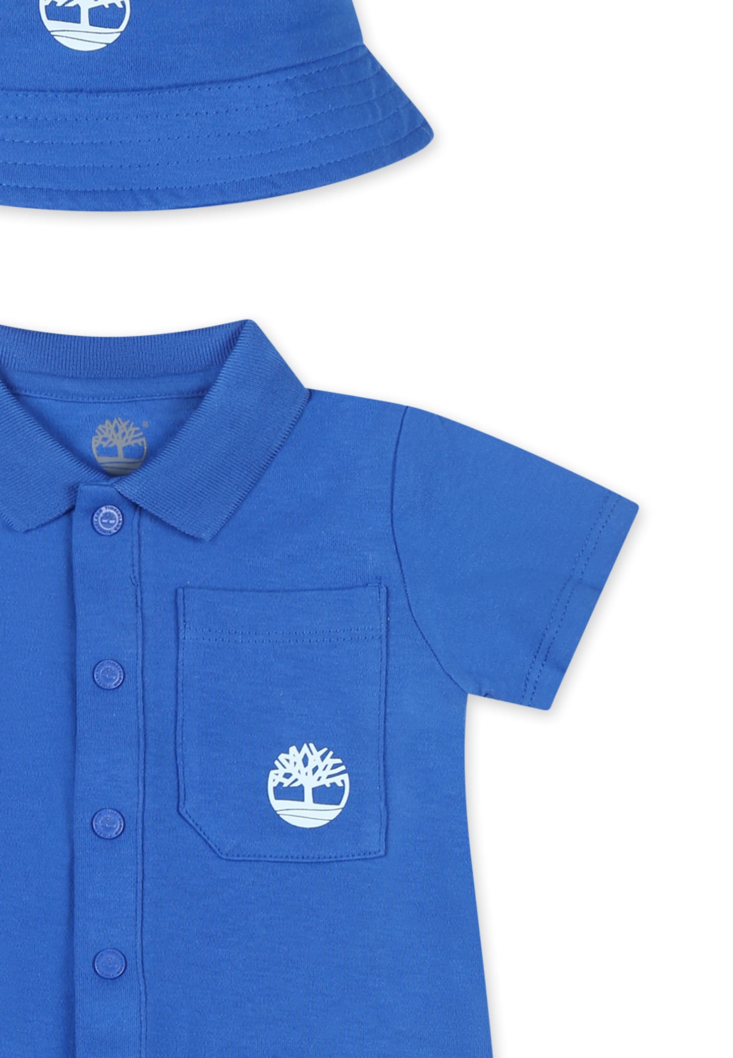Shop Timberland Light Blue Romper Set For Baby Boy With Tree