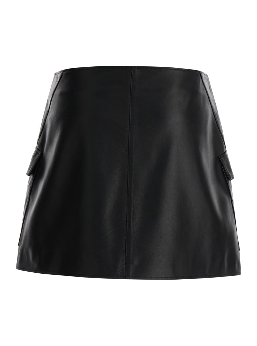 Black Wallet Skirt With Pockets In Leather Woman