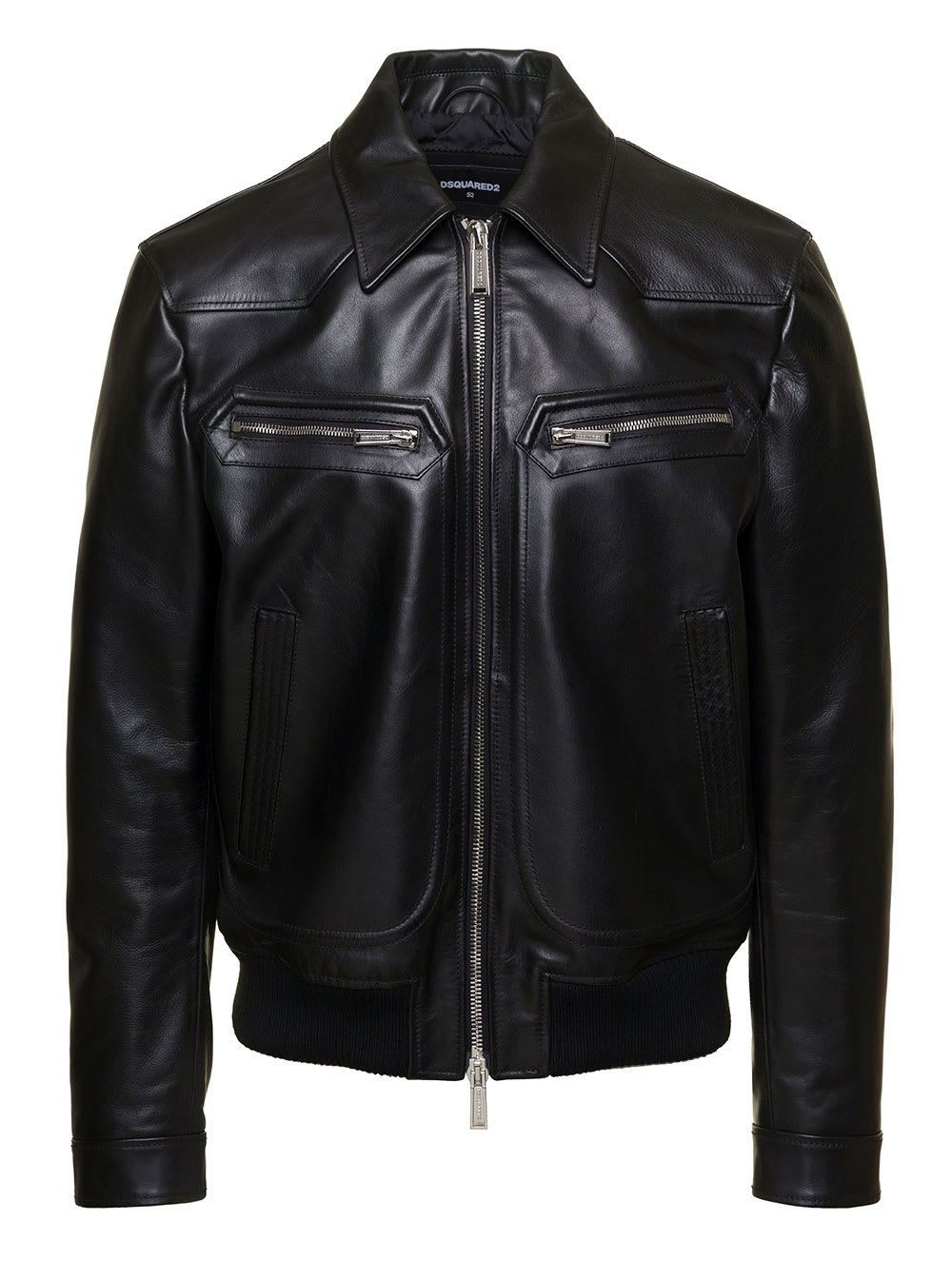 DSQUARED2 BLACK BIKER JACKET WITH ZIP POCKETS IN LEATHER WOMAN