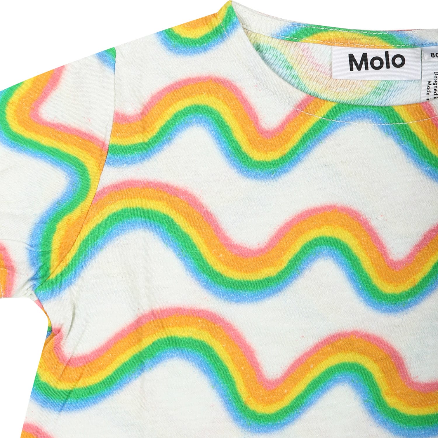 Shop Molo White T-shirt For Baby Girl With Rainbow Print In Multicolor