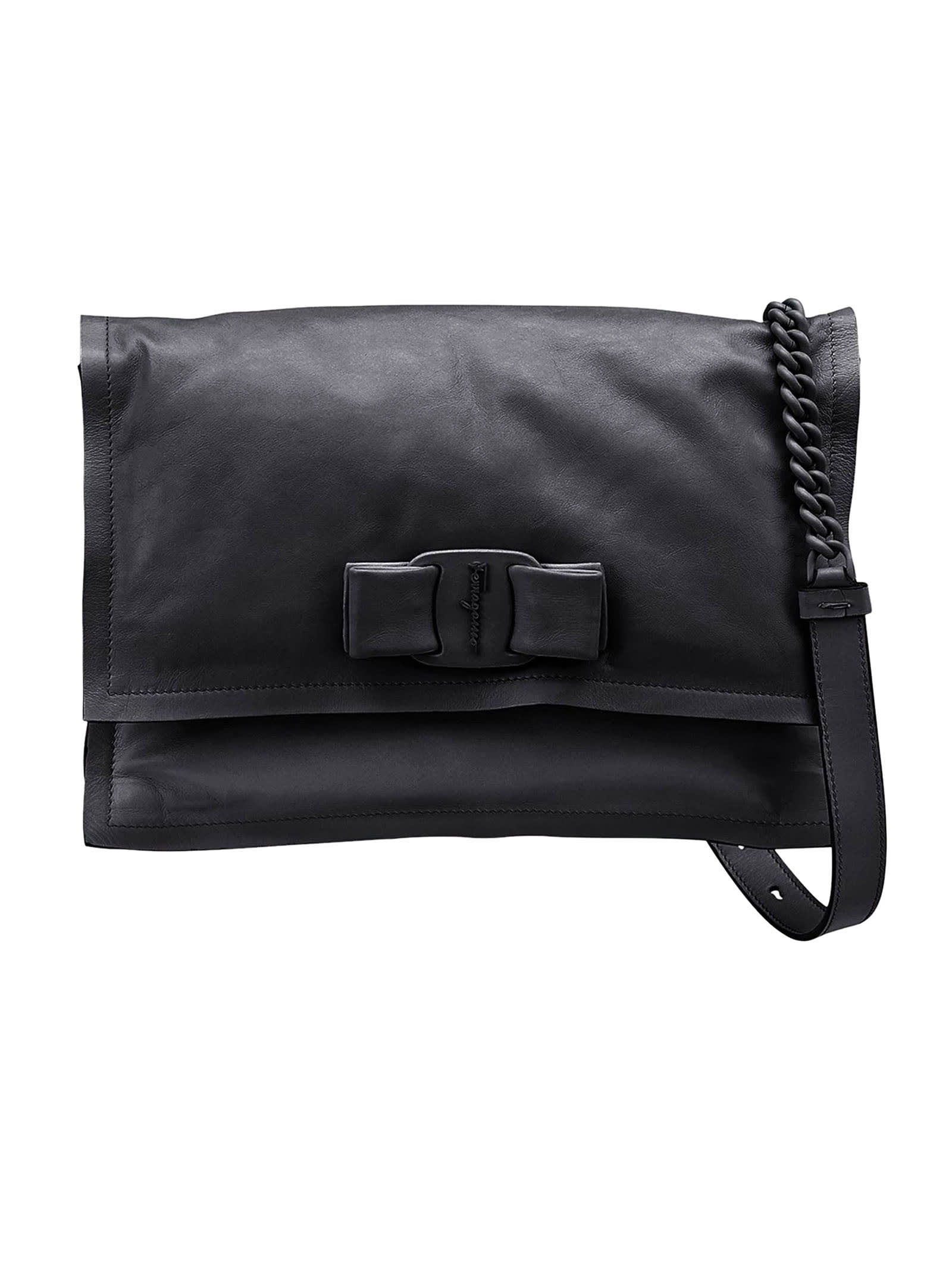 Salvatore Ferragamo Black Leather Viva Bow Shoulder Bag