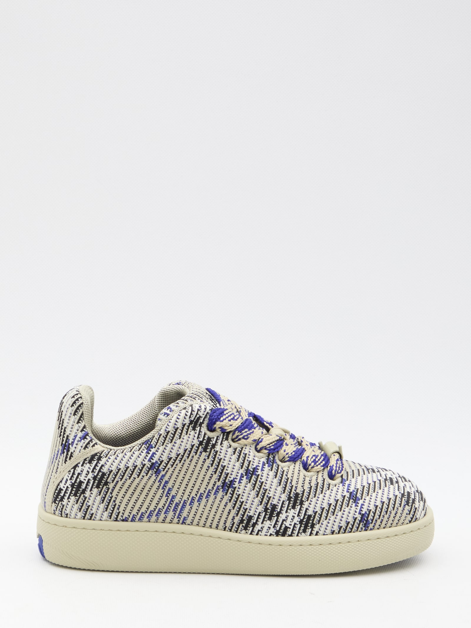 Shop Burberry Check Knit Box Sneakers In Beige