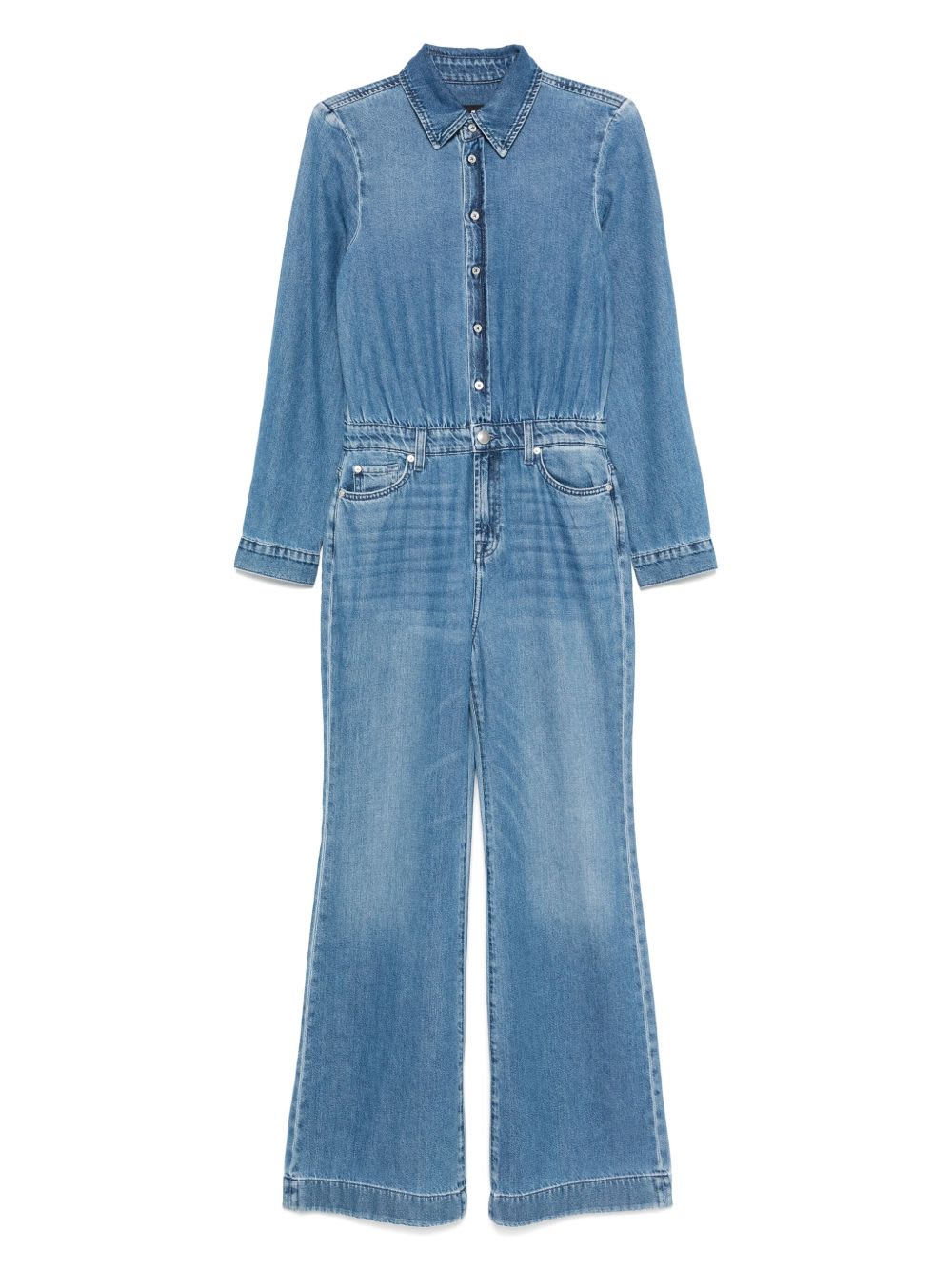 7 For All Mankind Long-sleeved Denim Jumpsuit In Blue