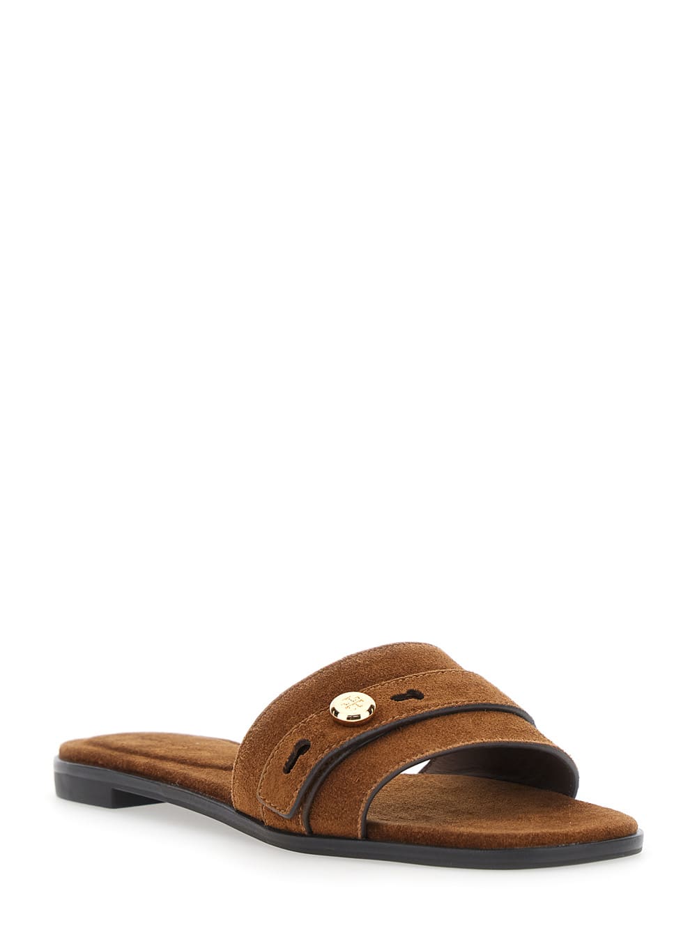 Tory Burch Romy Strap Button Slide In Brown