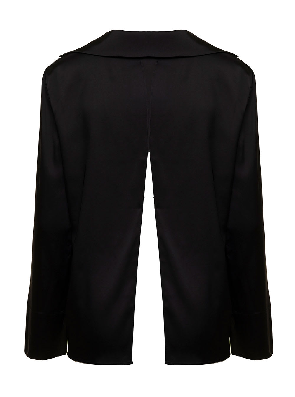 JACQUEMUS LA CHEMISE NOTTE BLACK SATIN SHIRT WITH LOGO CHARM AND OPEN BACK WOMAN