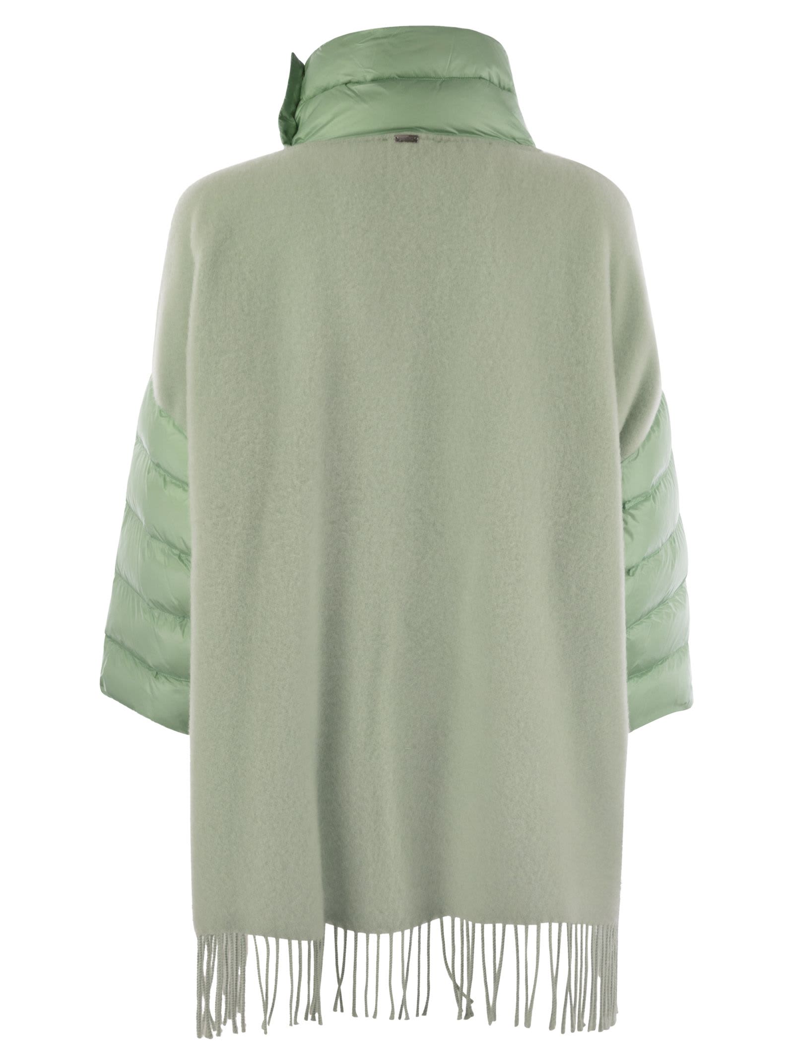 Shop Herno Wool Poncho With Down Details In Green