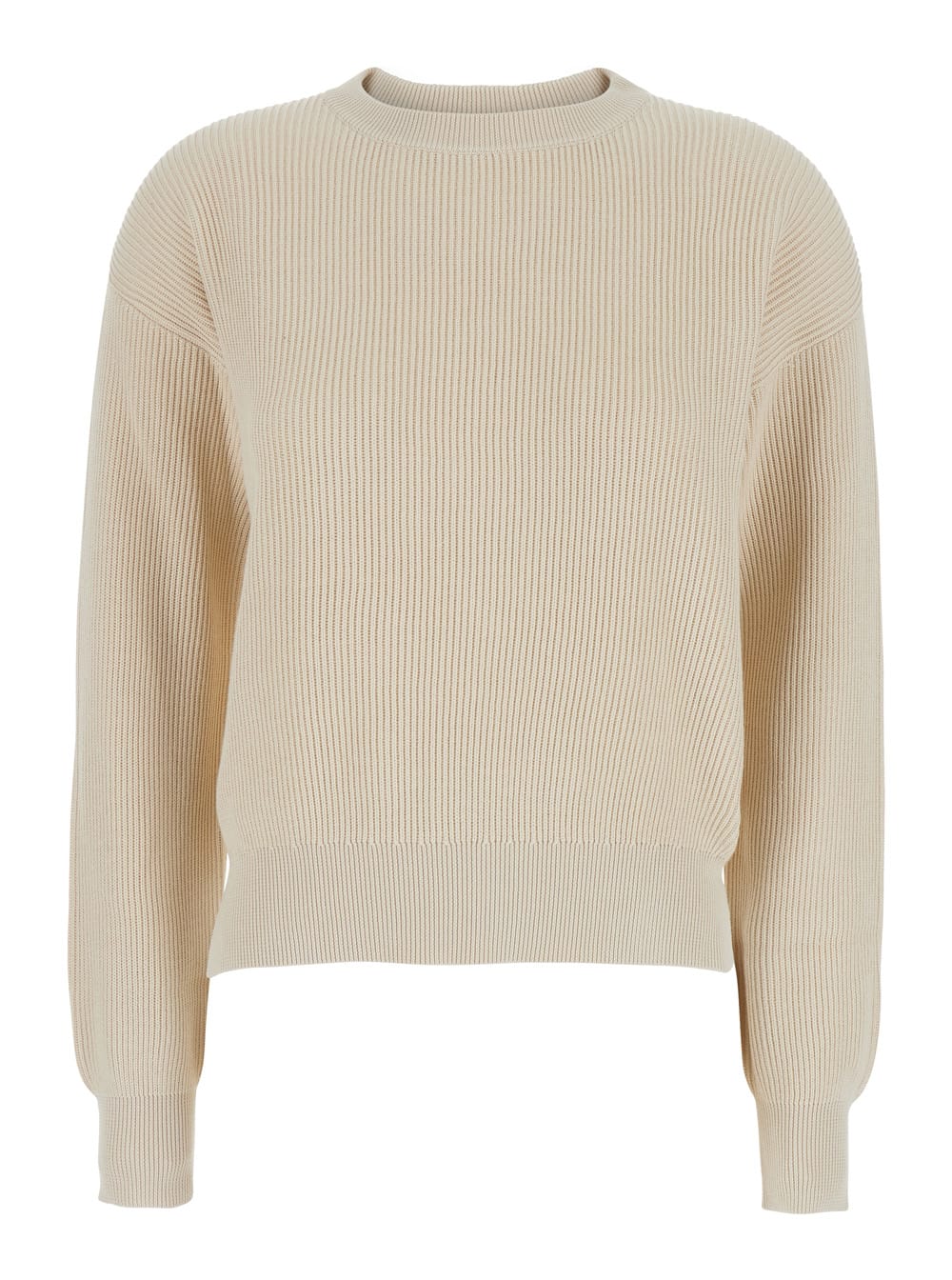 Brunello Cucinelli Beige Crewneck Sweater With Dropped Shoulders In Cotton Woman In Beige