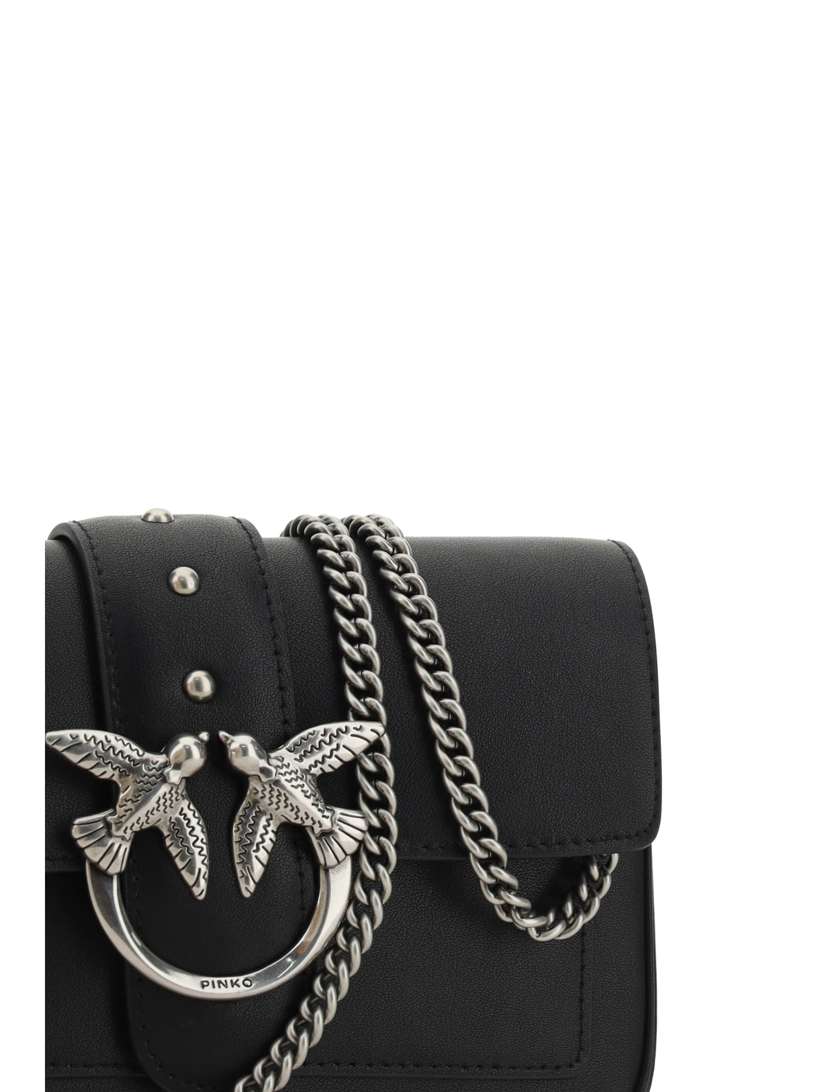Pinko Love One Classic Leather Shoulder Bag In Black