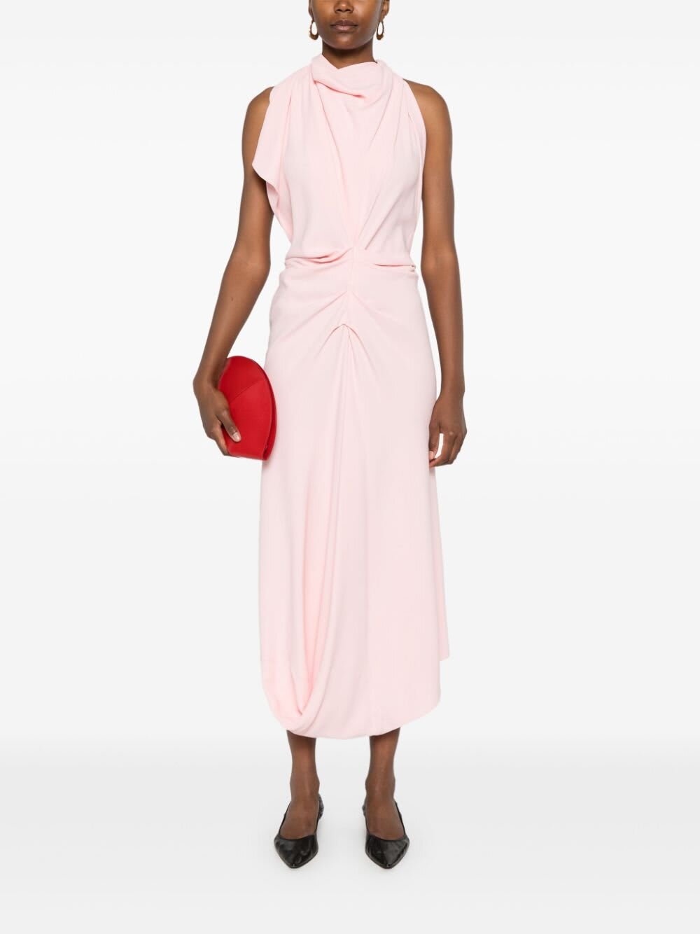 Shop Victoria Beckham Abito Midi Con Sciarpa In Candy Floss