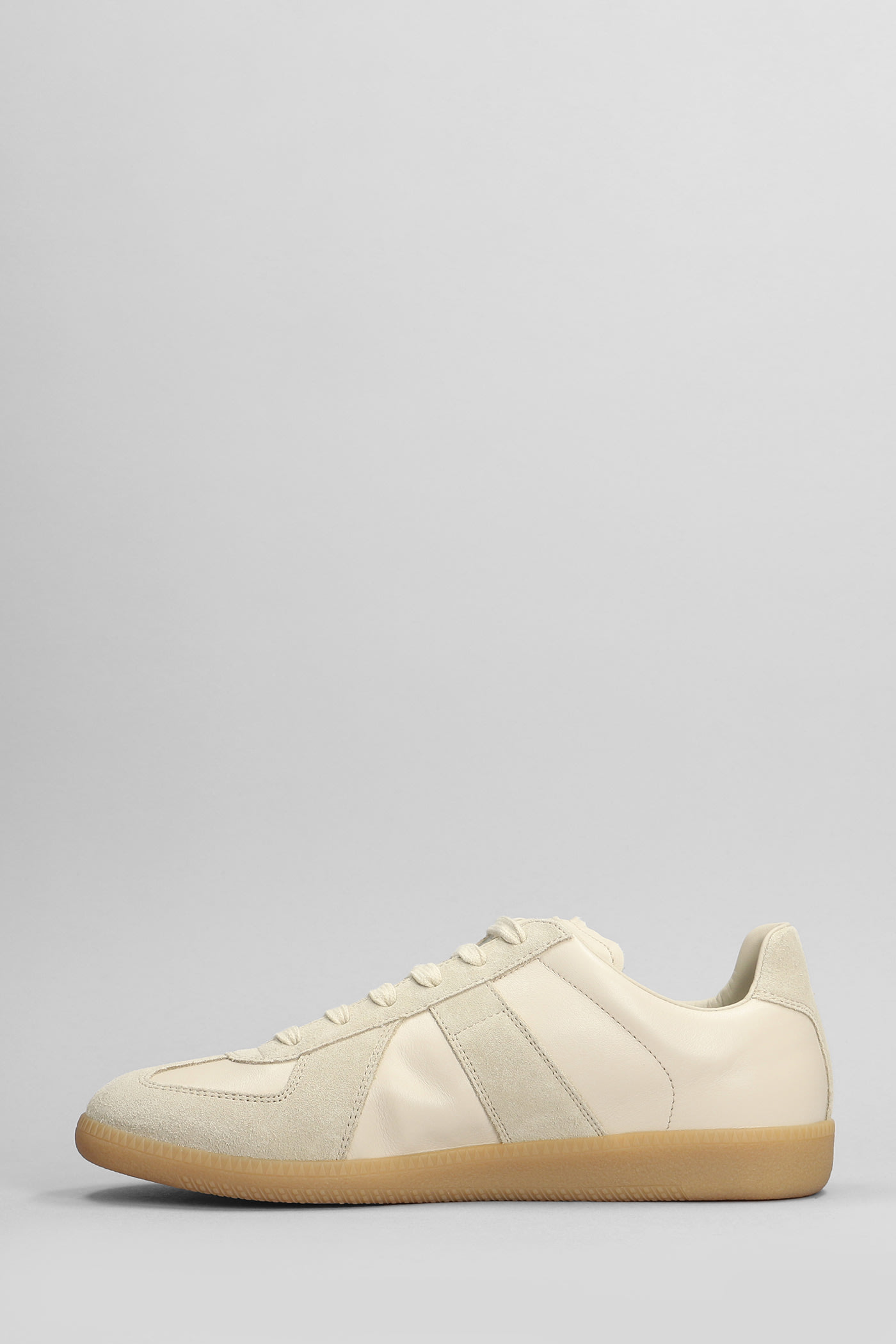 Shop Maison Margiela Replica Sneakers In Beige Suede And Leather