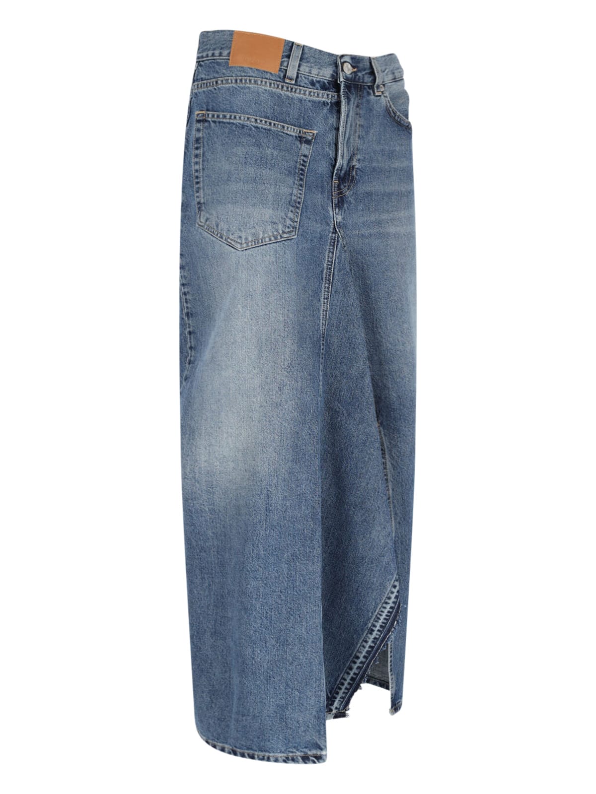 6397 Denim Split-front Midi Skirt In Blue