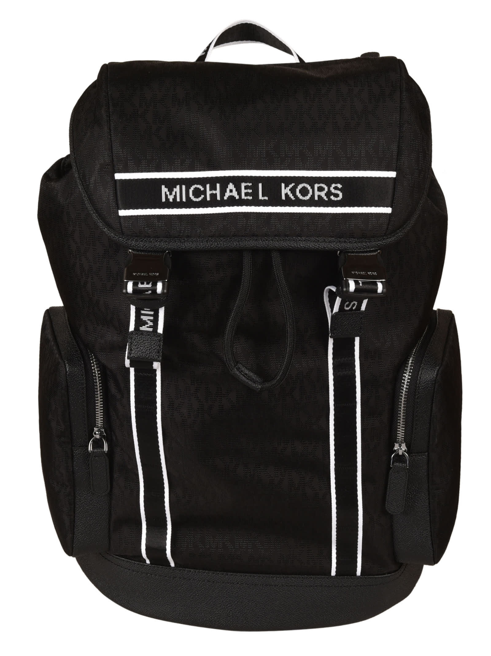 Michael Kors Logo Stripe Buckled Backpack