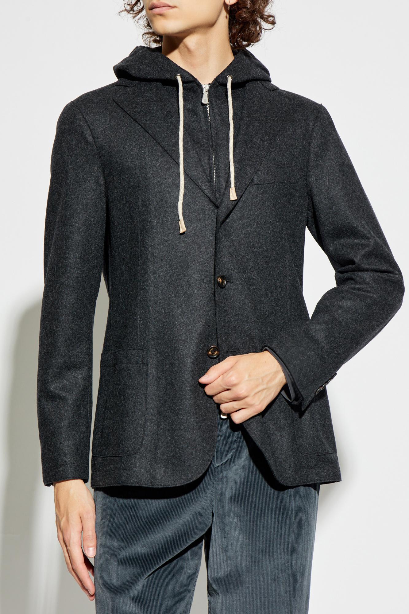 Eleventy Hooded Jacket With Front Pockets And Drawstring In Black