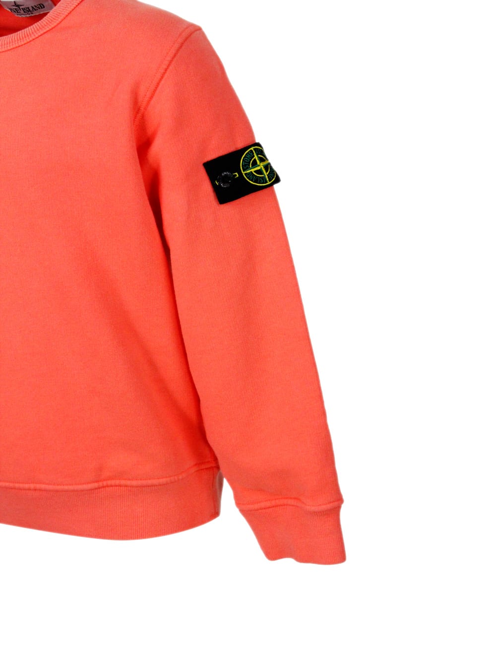 Stone Island Cotton Sweatshirt With Crew Neck And Logo On The Sleeve In Arancio
