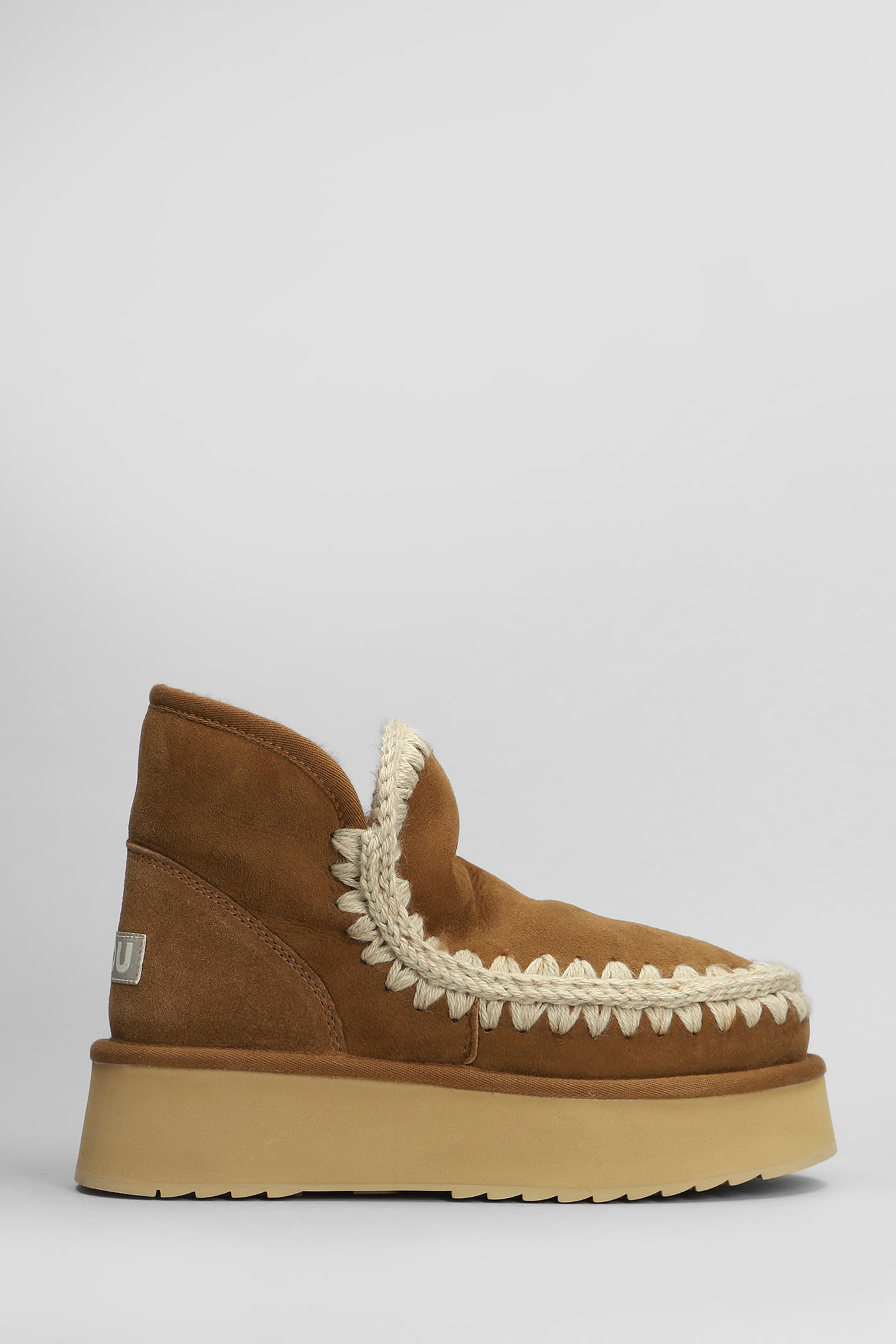 Mini Eskimo Platform High Heels Ankle Boots In Brown Suede