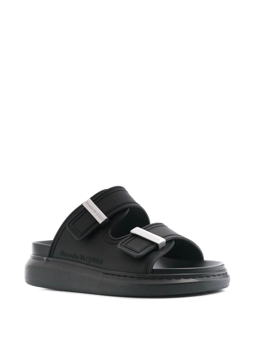 Shop Alexander Mcqueen Black And Silver Hybrid Sandals