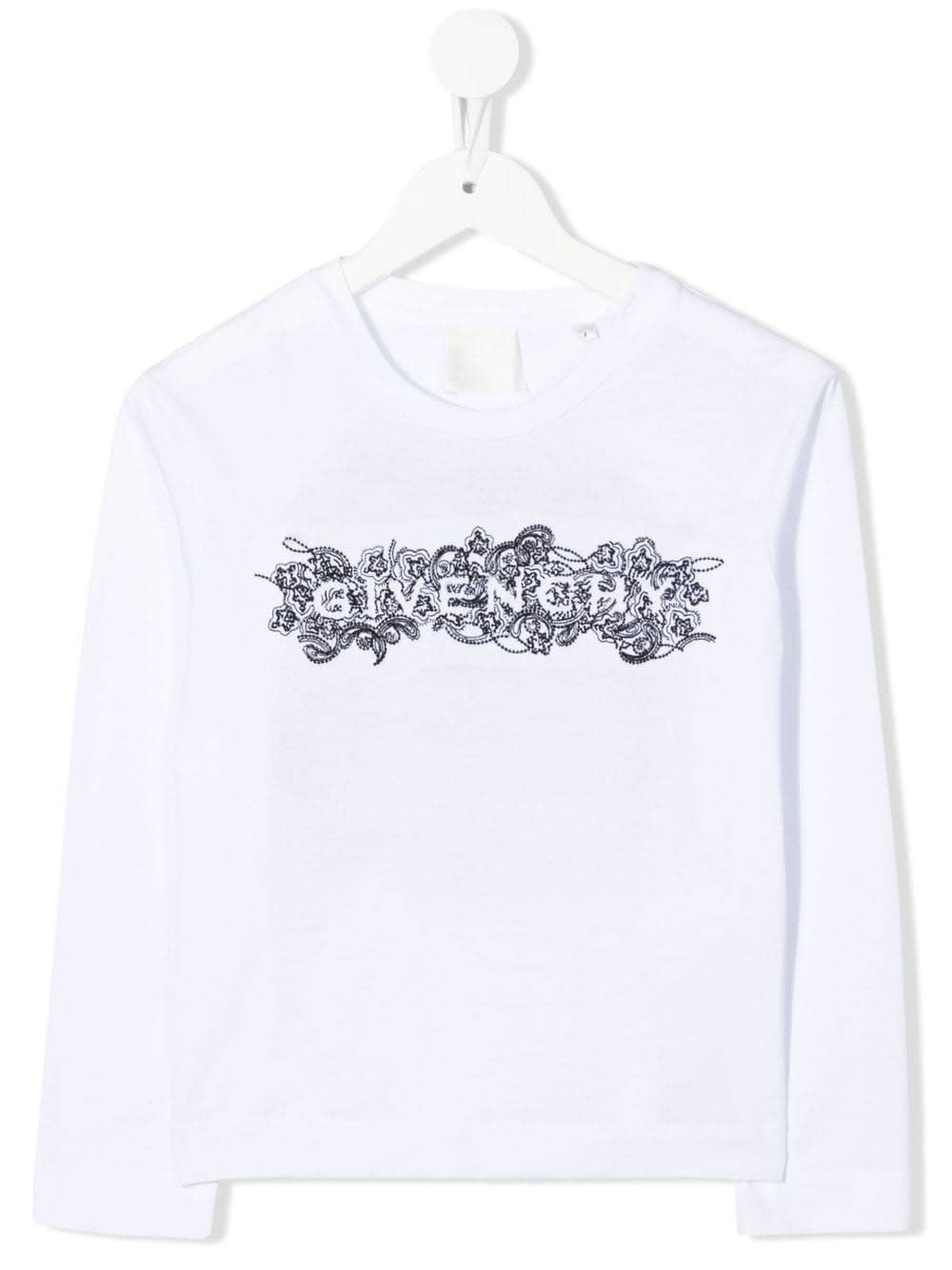 Givenchy Kids White Long Sleeve T-shirt In Embroidered Jersey