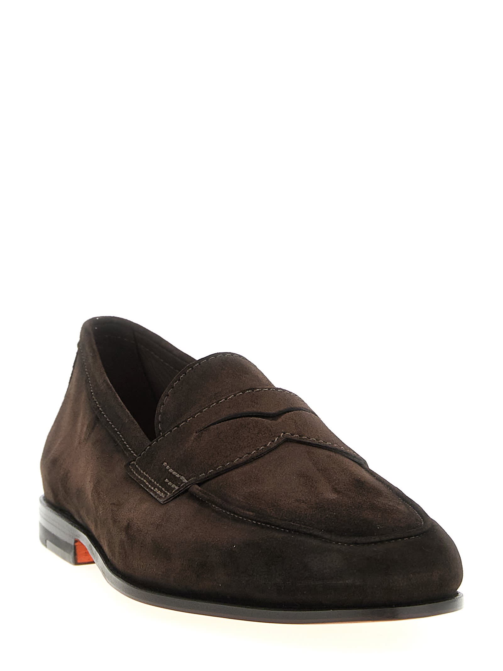Santoni Carlos Suede Loafers In Brown