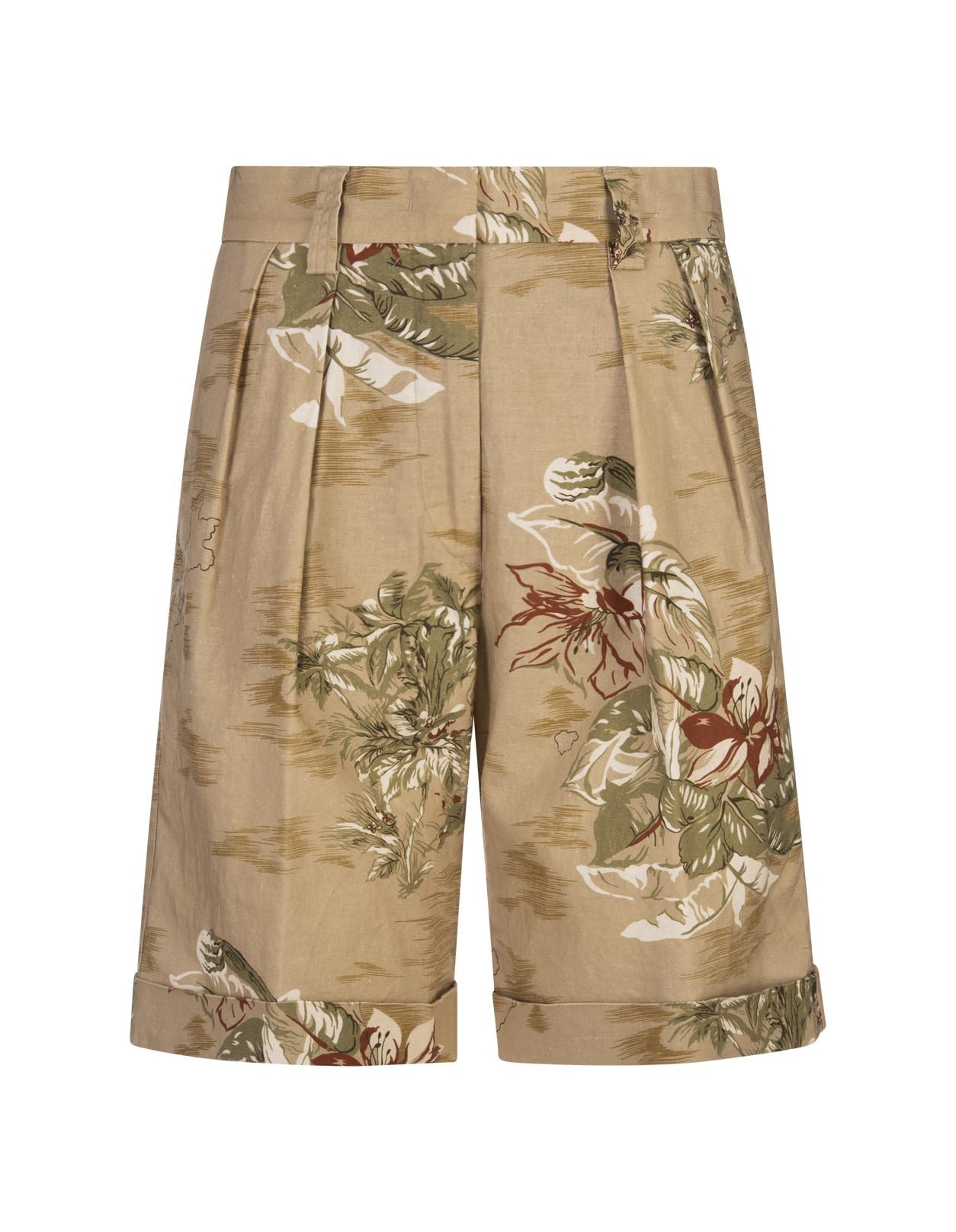 Aspesi Cotton And Linen Bermuda Shorts In Brown