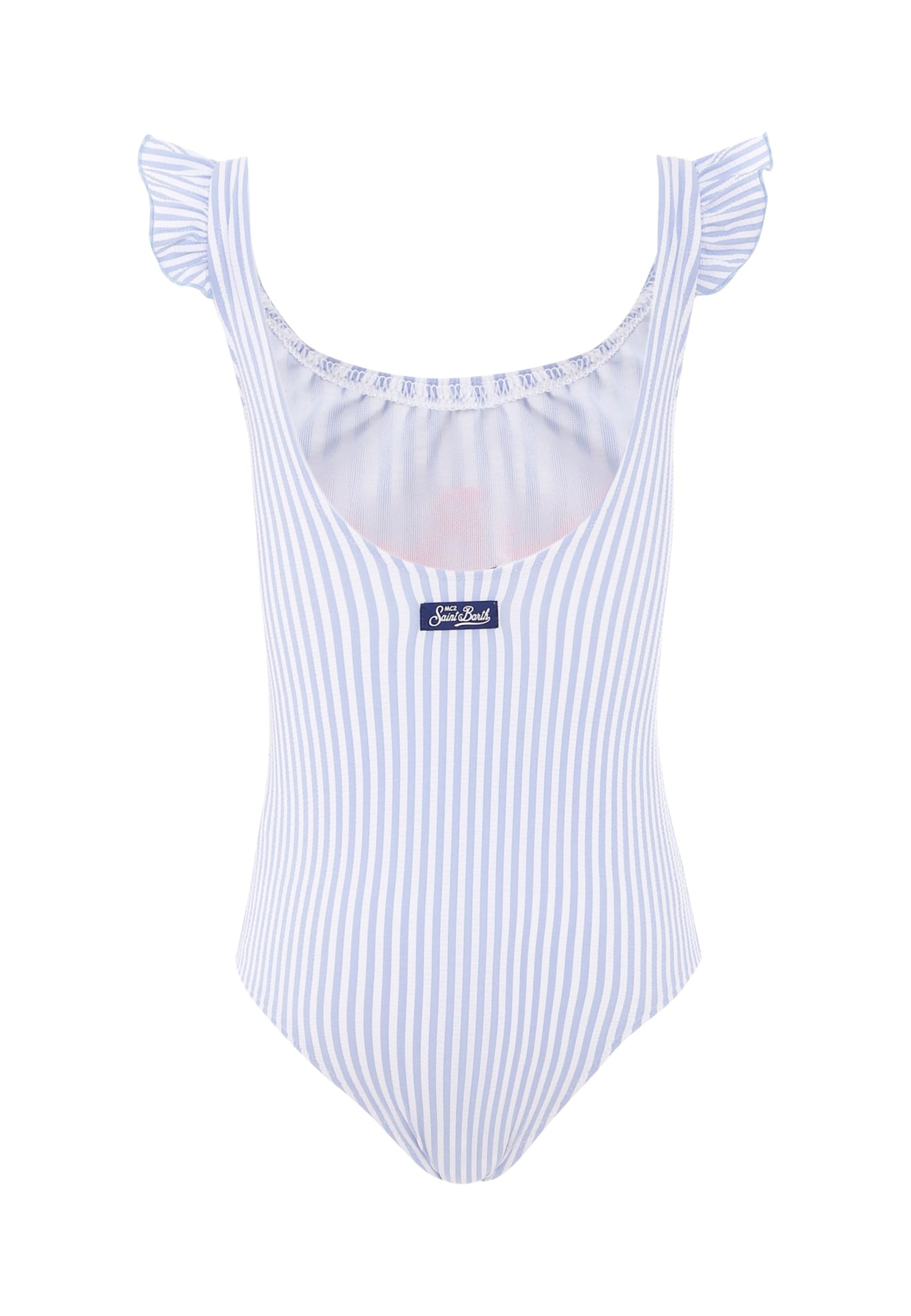 Mc2 Saint Barth Tilda Striped Ruffled Swimsuit In Blue