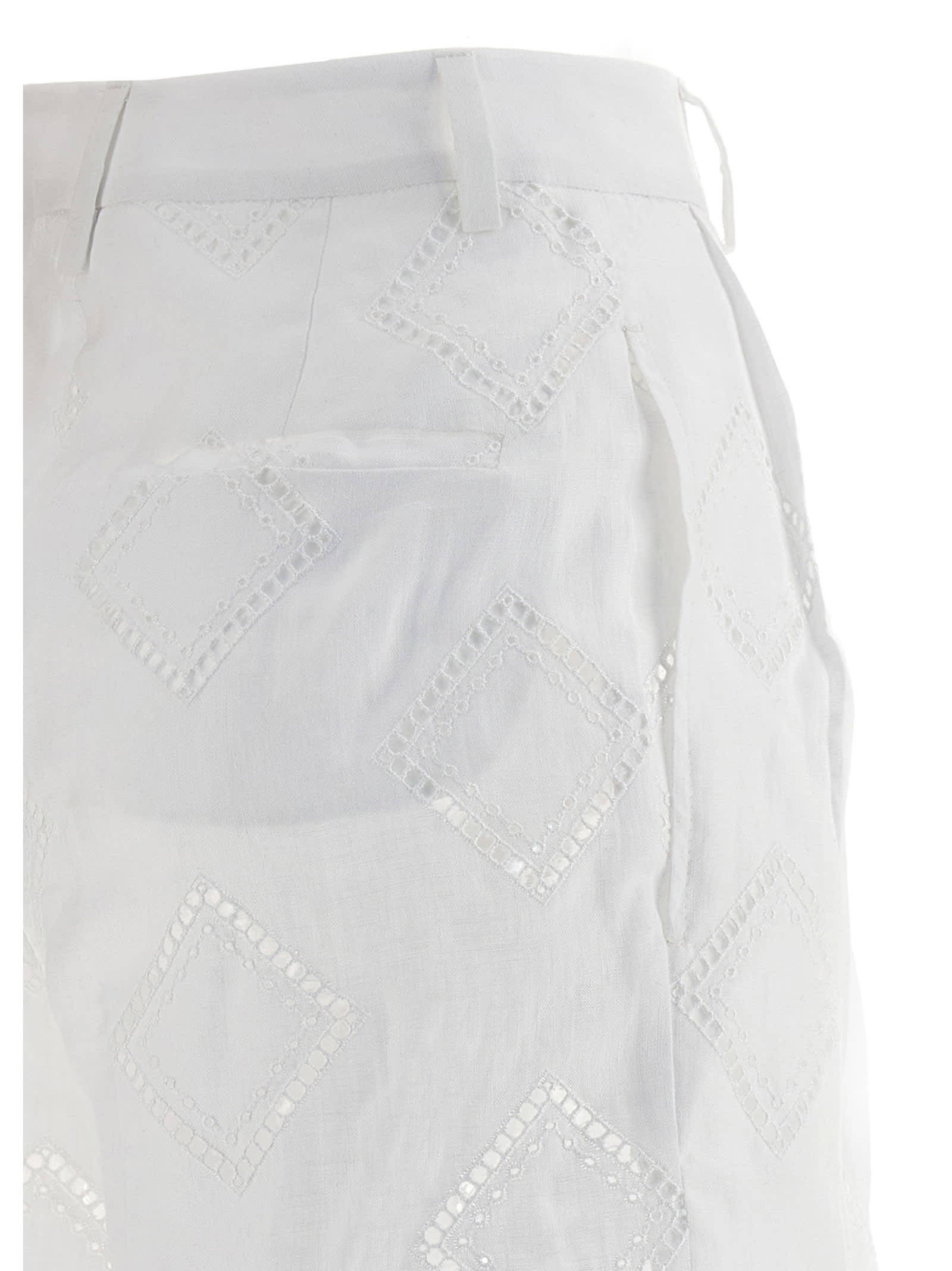 Shop Kiton Embroidered Linen Bermuda Shorts In White