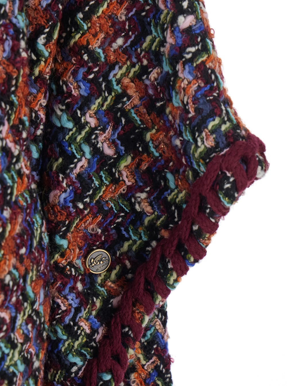 Etro Multicolor Crewneck Cape With Woven Trims In Wool Blend Woman In Black