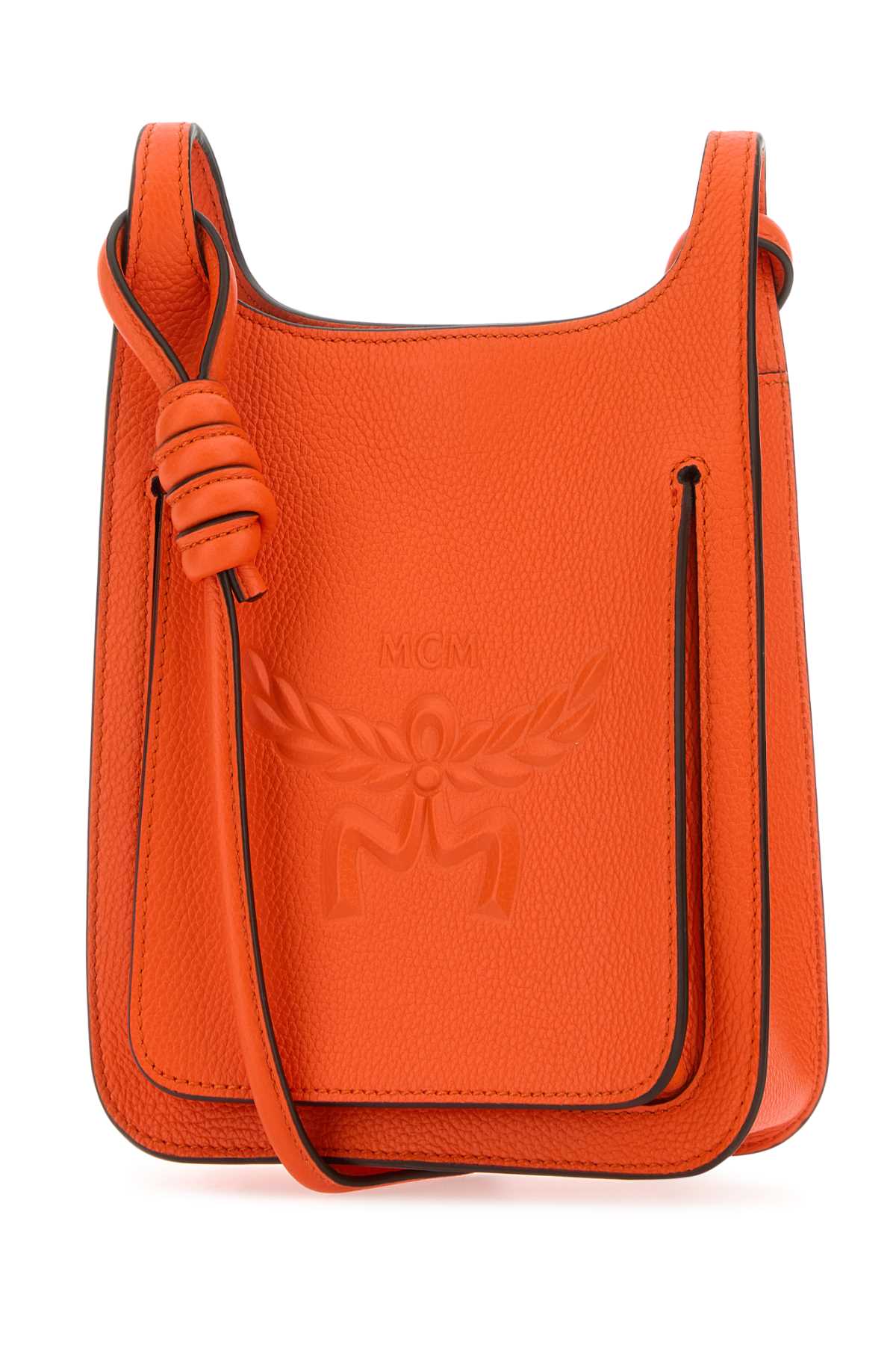 Shop Mcm Dark Orange Leather Mini Himmel Hobo Crossbody Bag In Orangeade